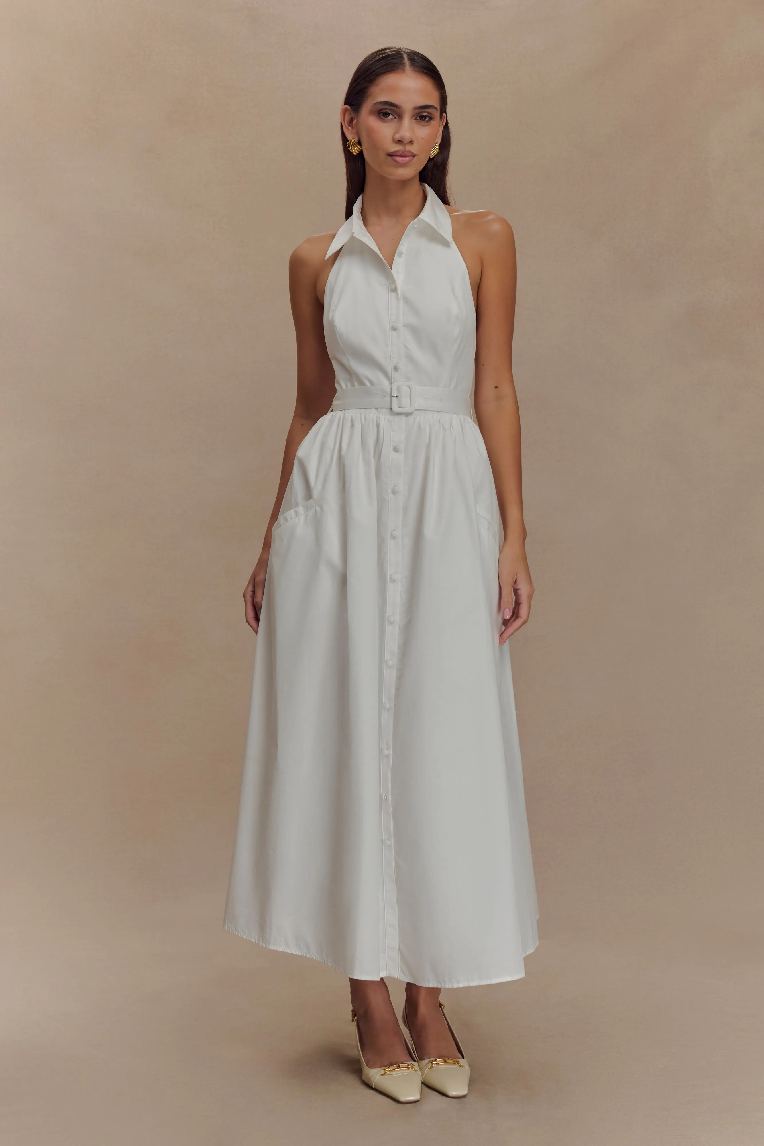 Comfort Stretch Cindy Collared Midi Dress - White