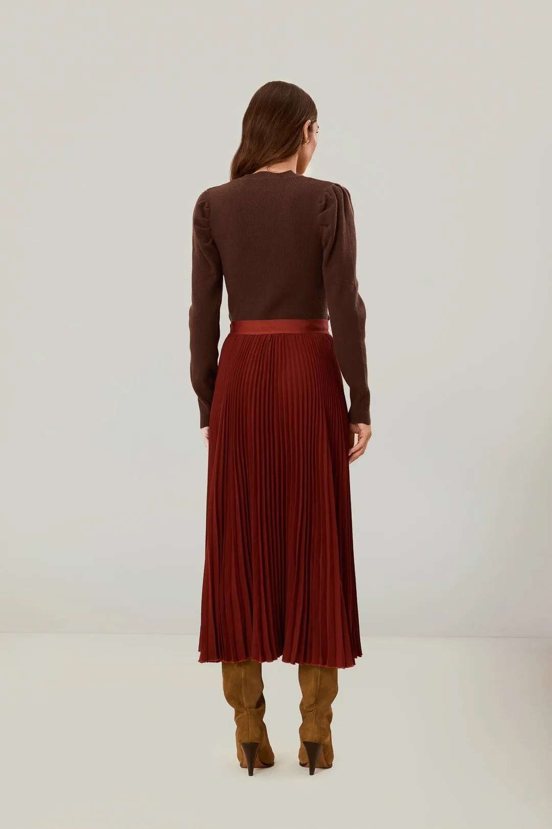 Brown Pleated Maxi Skirt Biodegradable Fabric