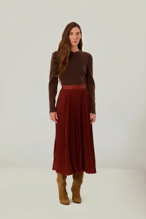 Sequined Finish Brown Pleated Maxi Skirt