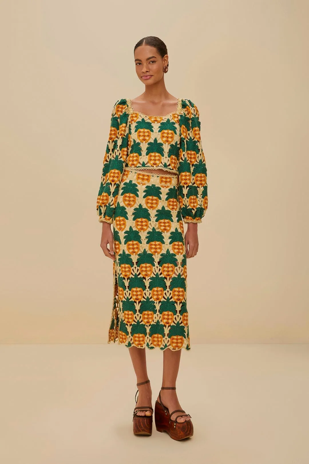 Detachable Detail City Ready Sand Pineapple Crochet Skirt