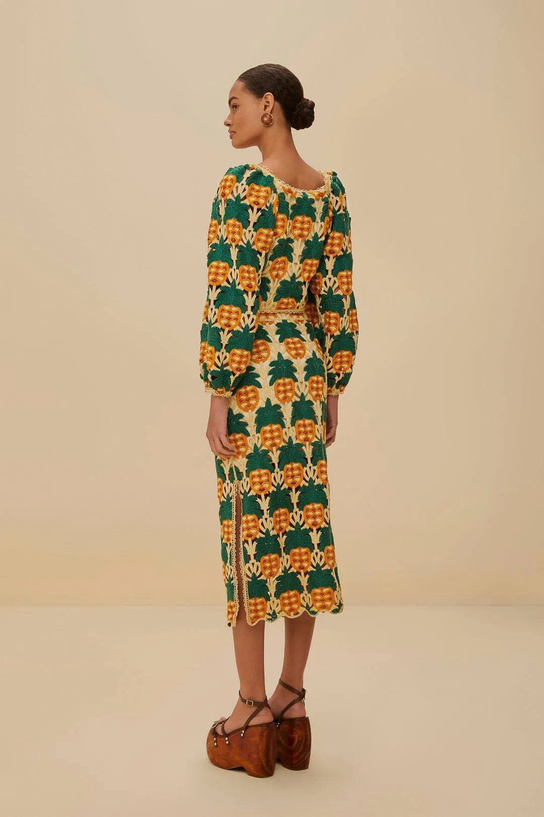 Contoured Waist Laid Back Look Sand Pineapple Crochet Skirt