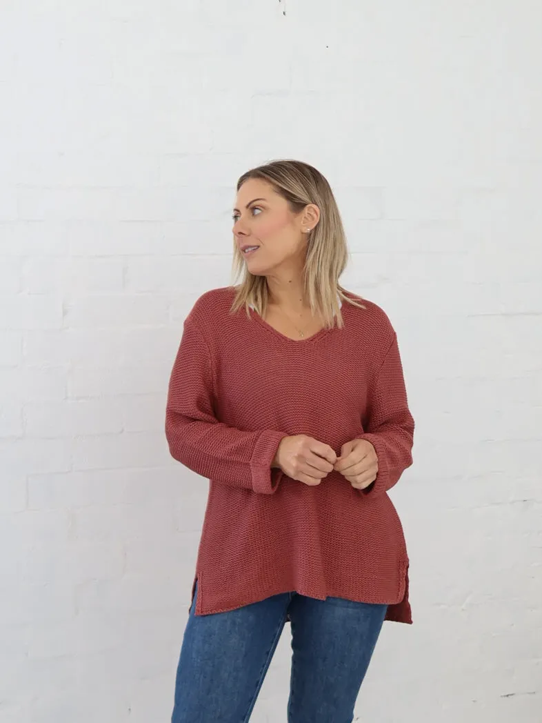 Openwork Lattice Pattern Sailah Knit - Rosewood