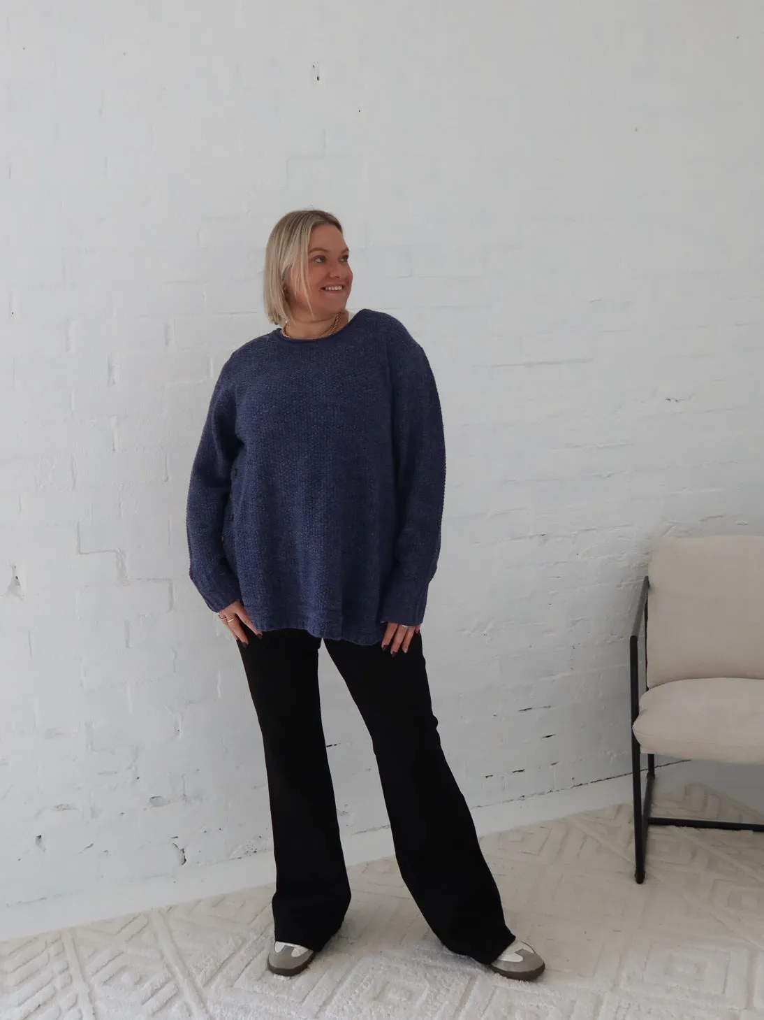 weekday look Zigzag Stitch Detail Clark Knit - Navy