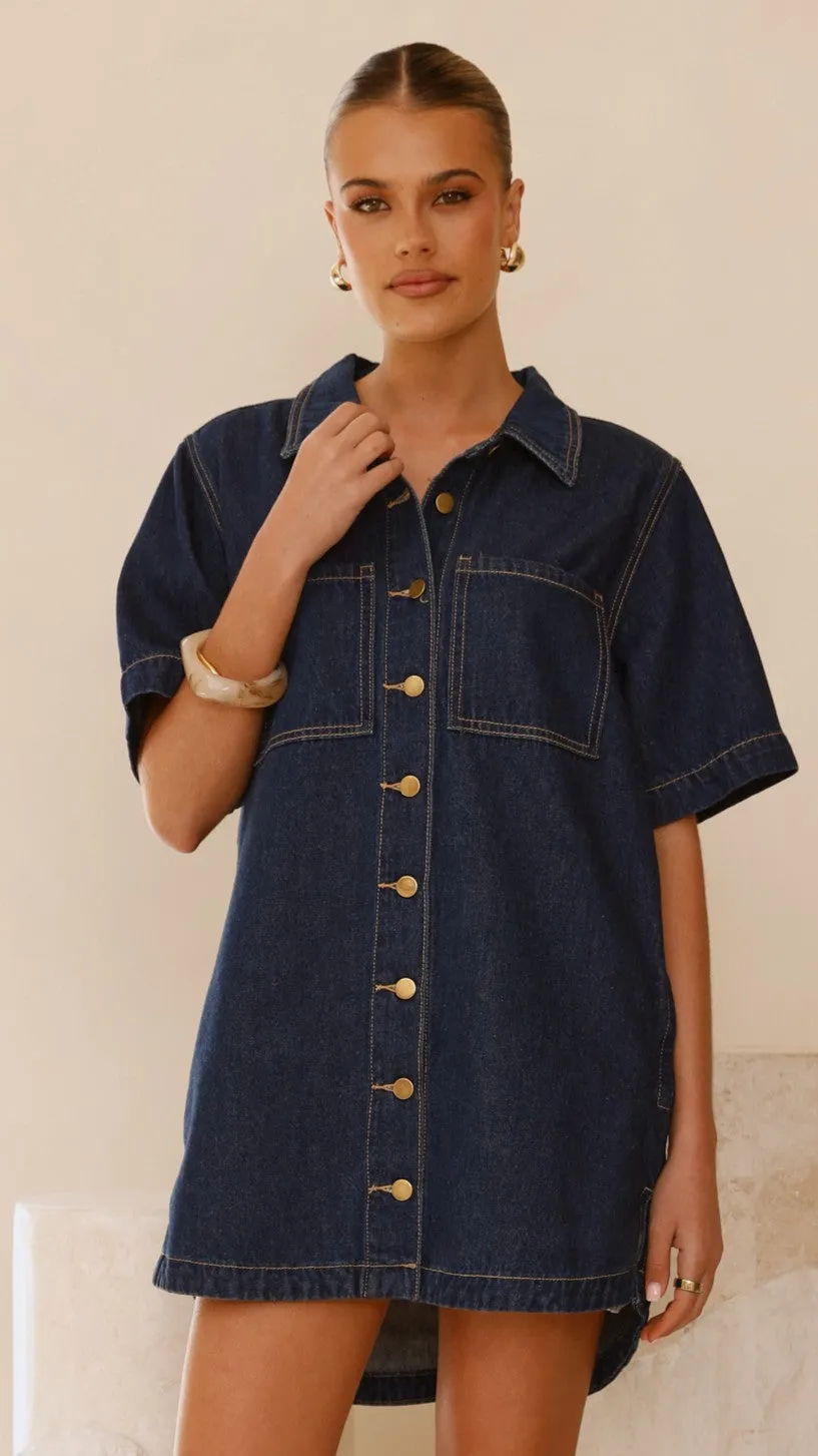 Rayna Denim Mini Dress - Indigo windproof