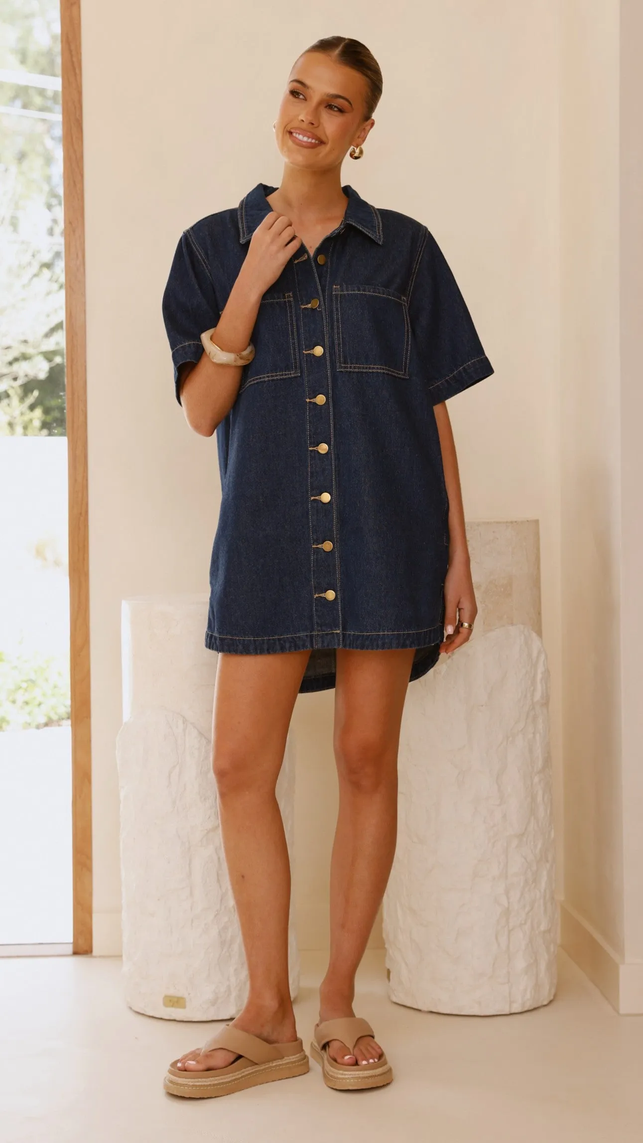 Rayna Denim Mini Dress - Indigo Seasonal Layering Minimalist Design
