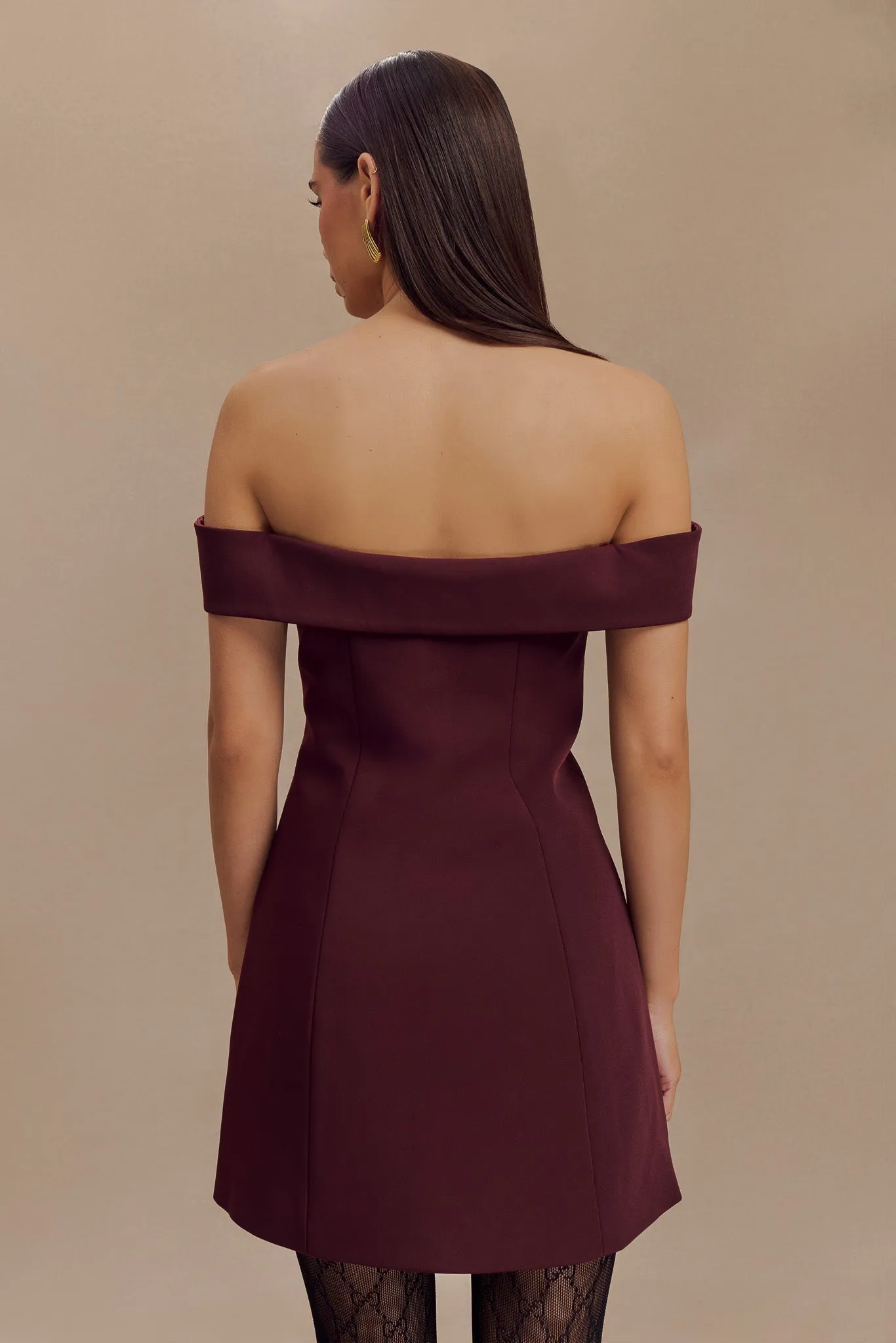 Noelle Off Shoulder Suiting Mini Dress - Mahogany Daily Silhouette