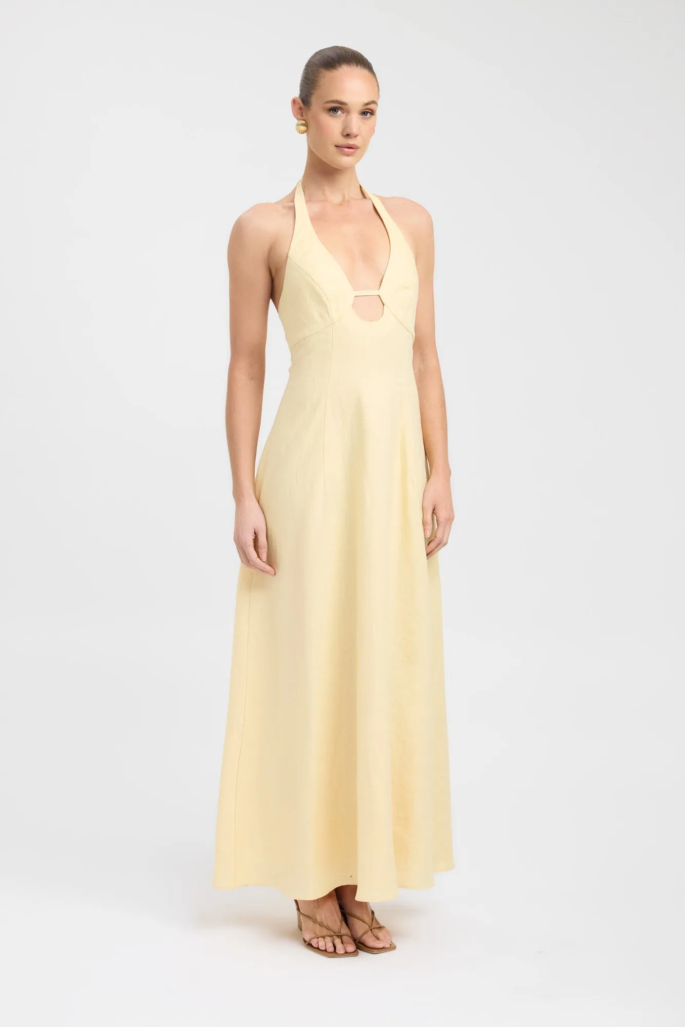 Palm Halter Maxi Dress Art Inspired Sleek Layer