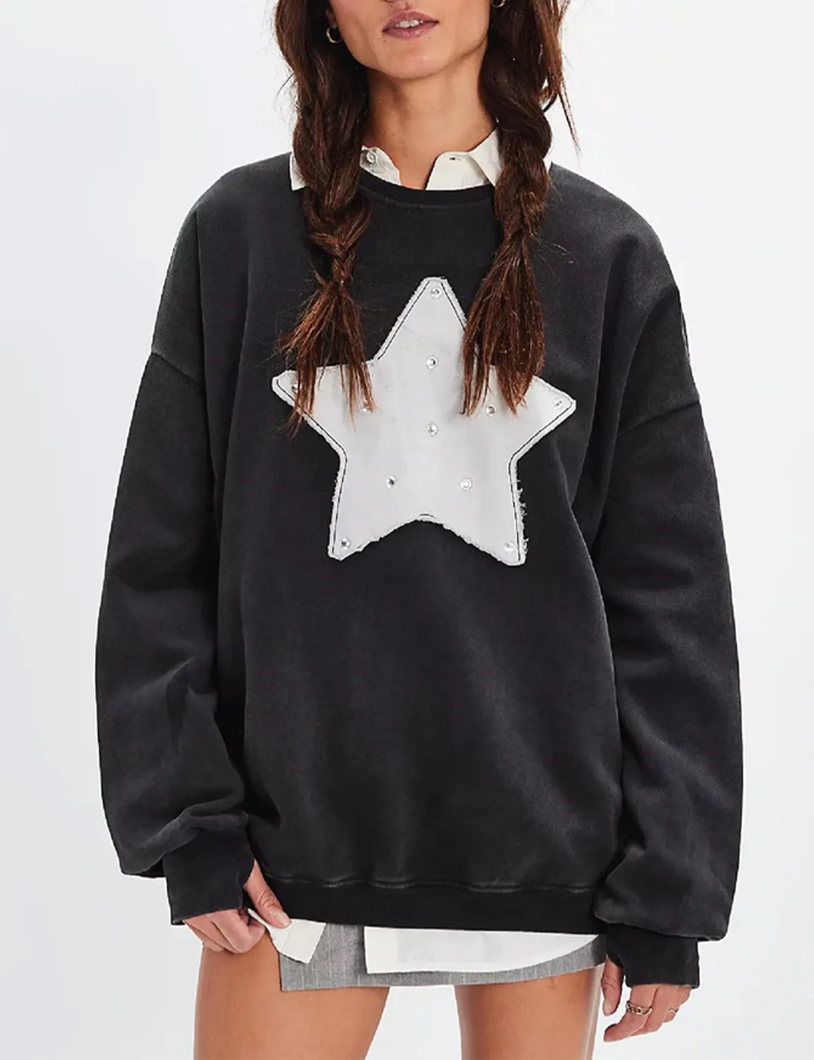 Chilly Weather Style Rhinestone Star Jumper, Black/Snow