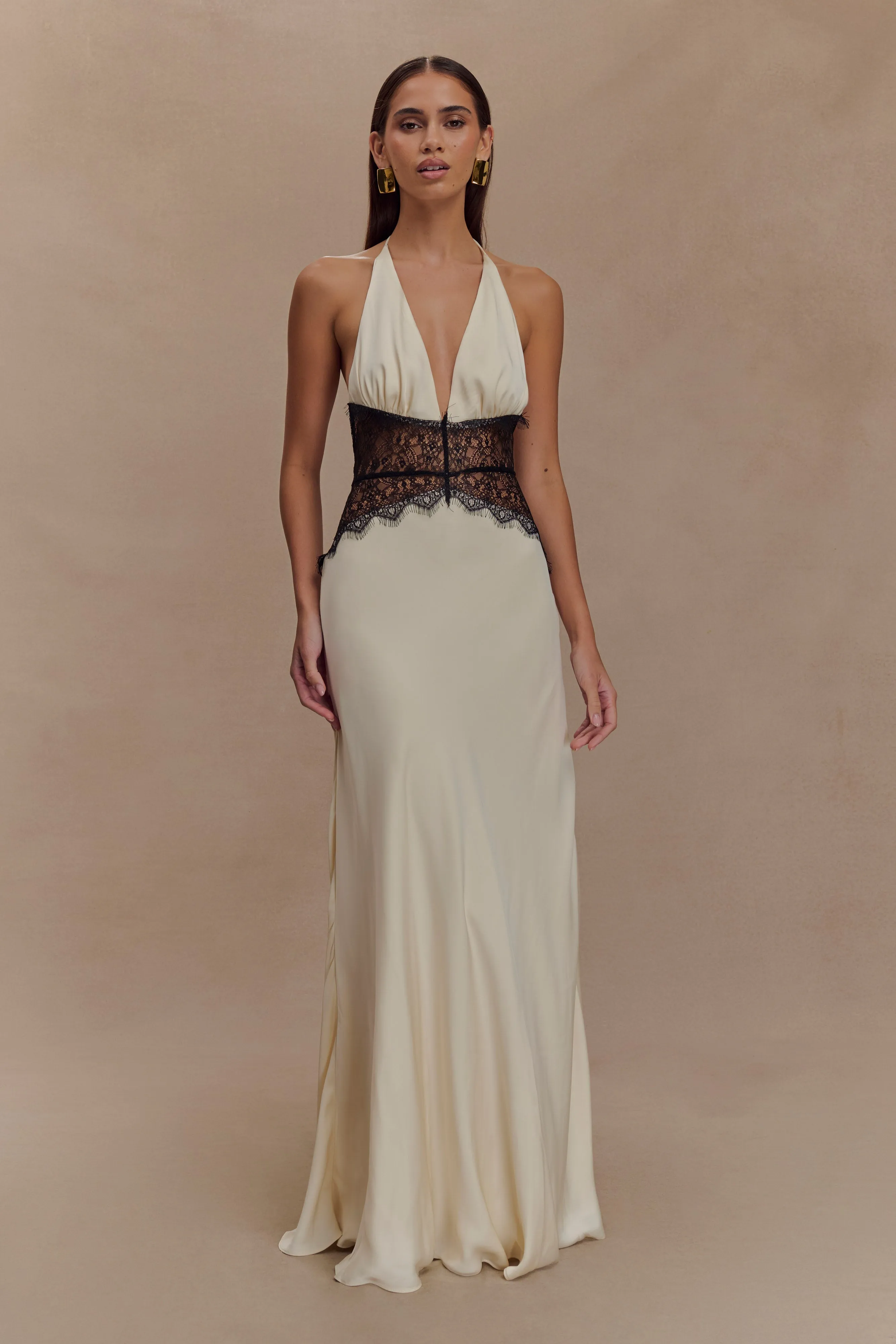 Satin-Finish Dinah Lace And Satin Maxi Dress - Black/Ivory