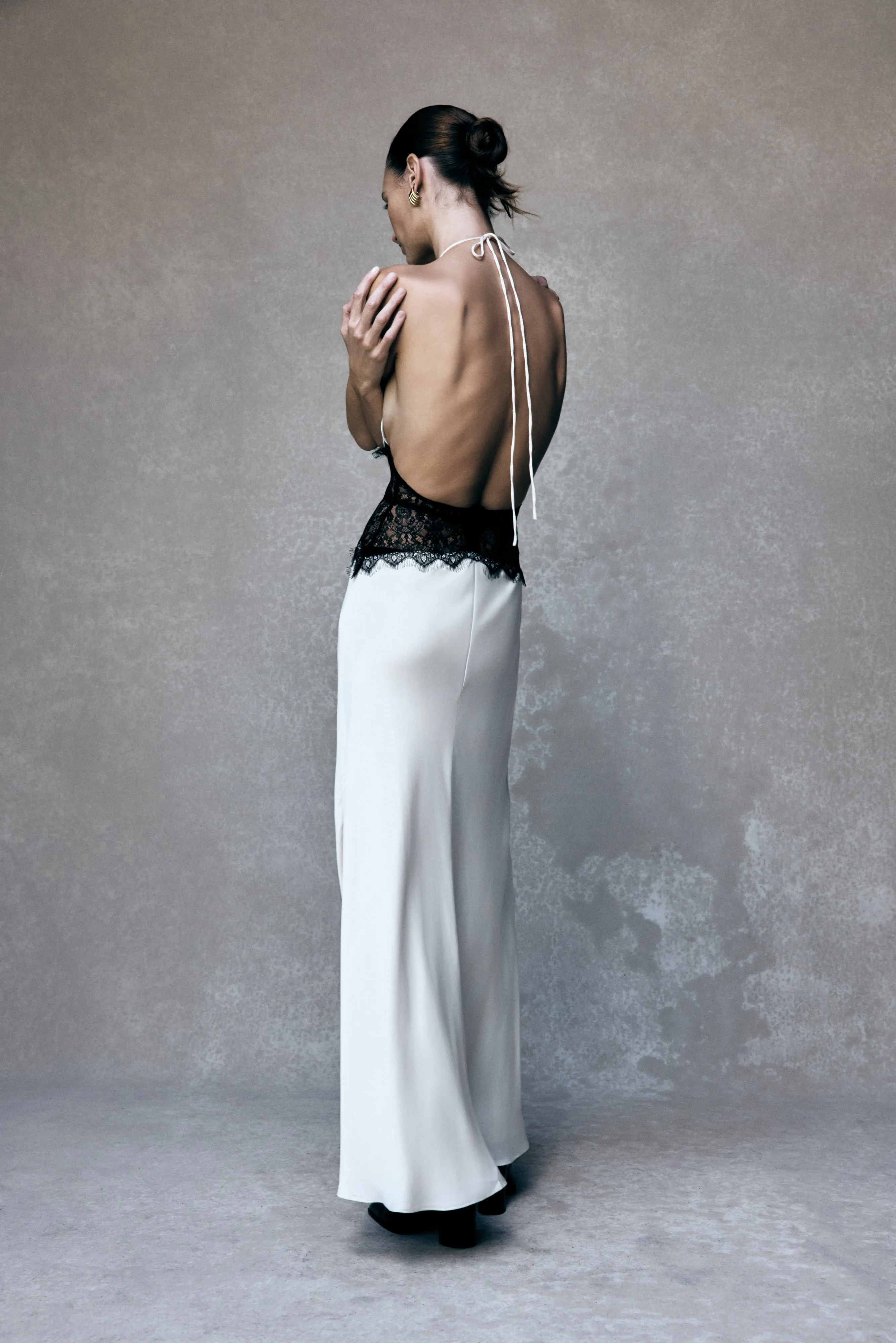 Dinah Lace And Satin Maxi Dress - Black/Ivory Sleek Waistband Timeless slip dress