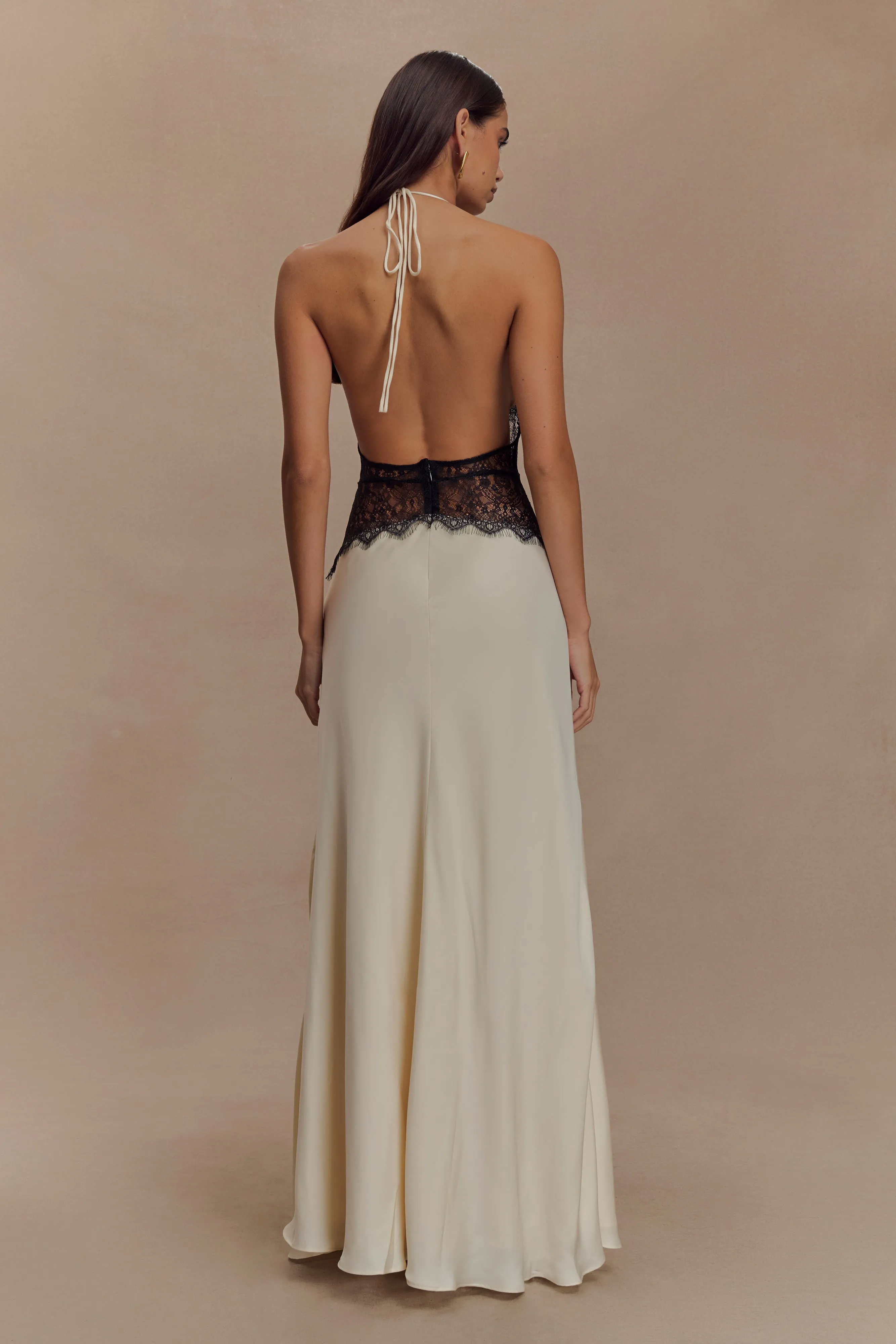 Dinah Lace And Satin Maxi Dress - Black/Ivory Celebrity-Inspired Grace Flow