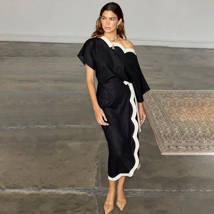 Mono Scallop Jaspre Skirt Detail Focus Outfit Shot