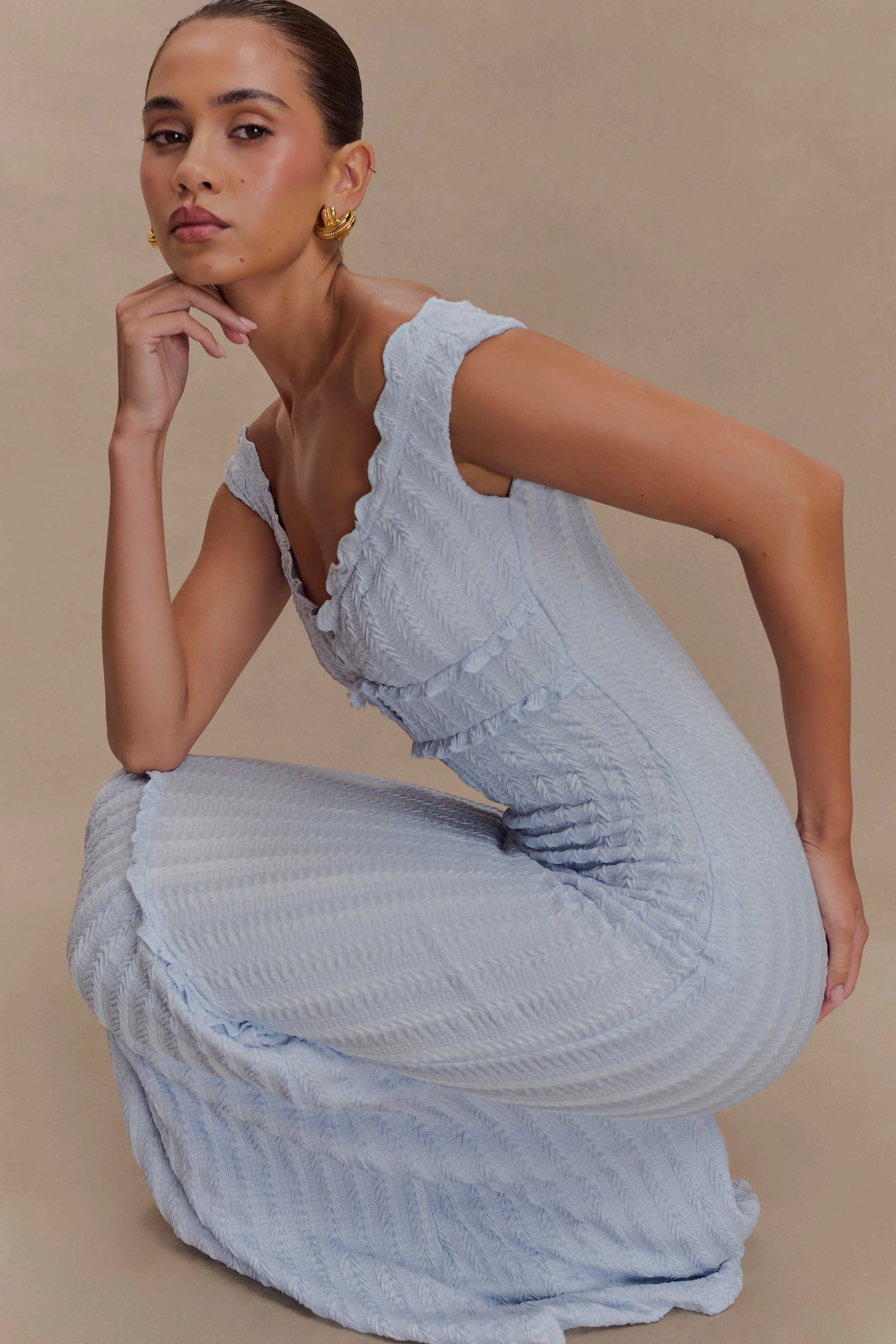 Natalie Off Shoulder Maxi Dress - Sky Blue Bell-Sleeve