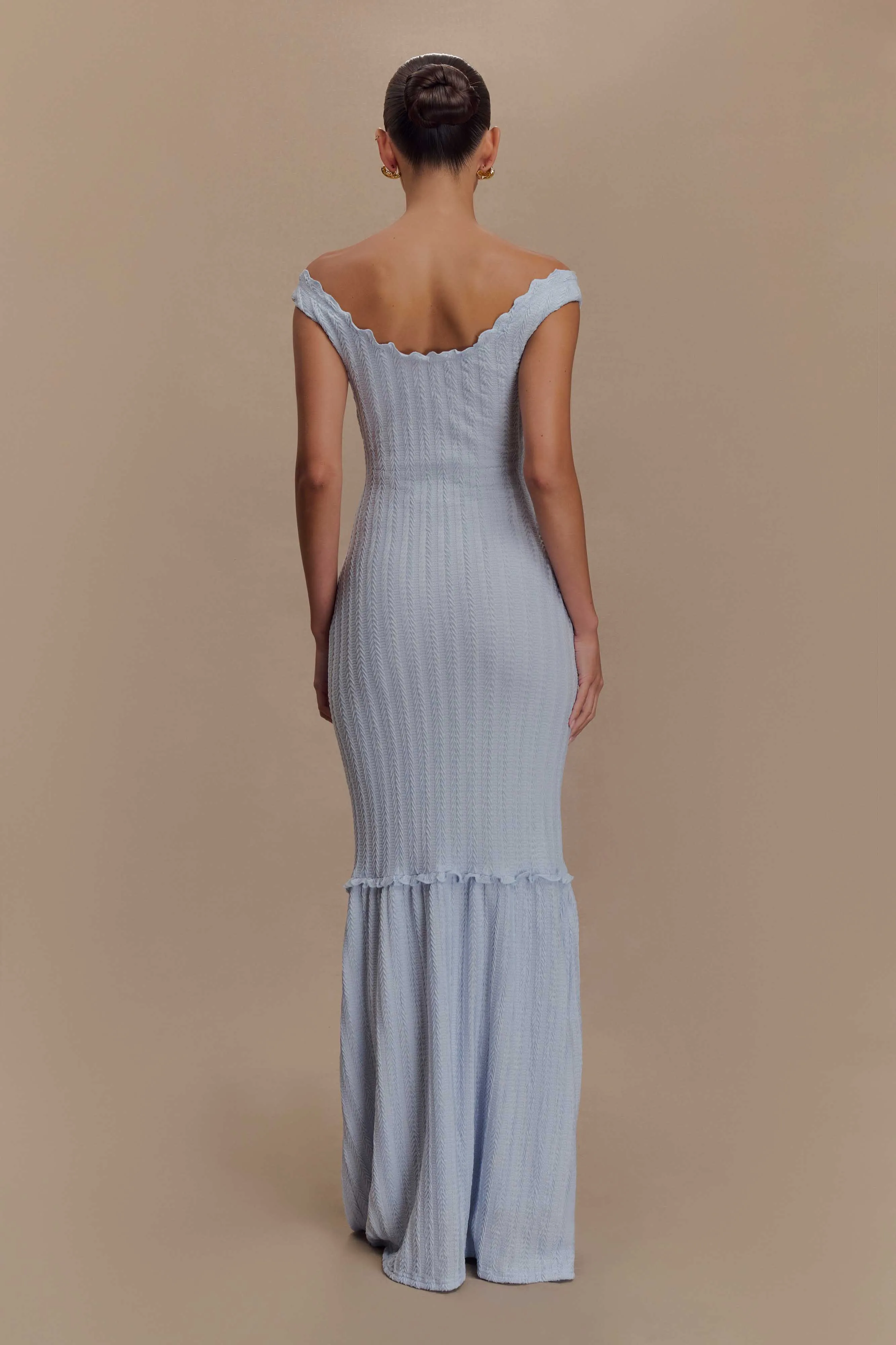 Natalie Off Shoulder Maxi Dress - Sky Blue Cozy Layers