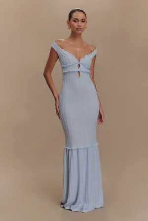 Loose Flow Warm-Layer Natalie Off Shoulder Maxi Dress - Sky Blue