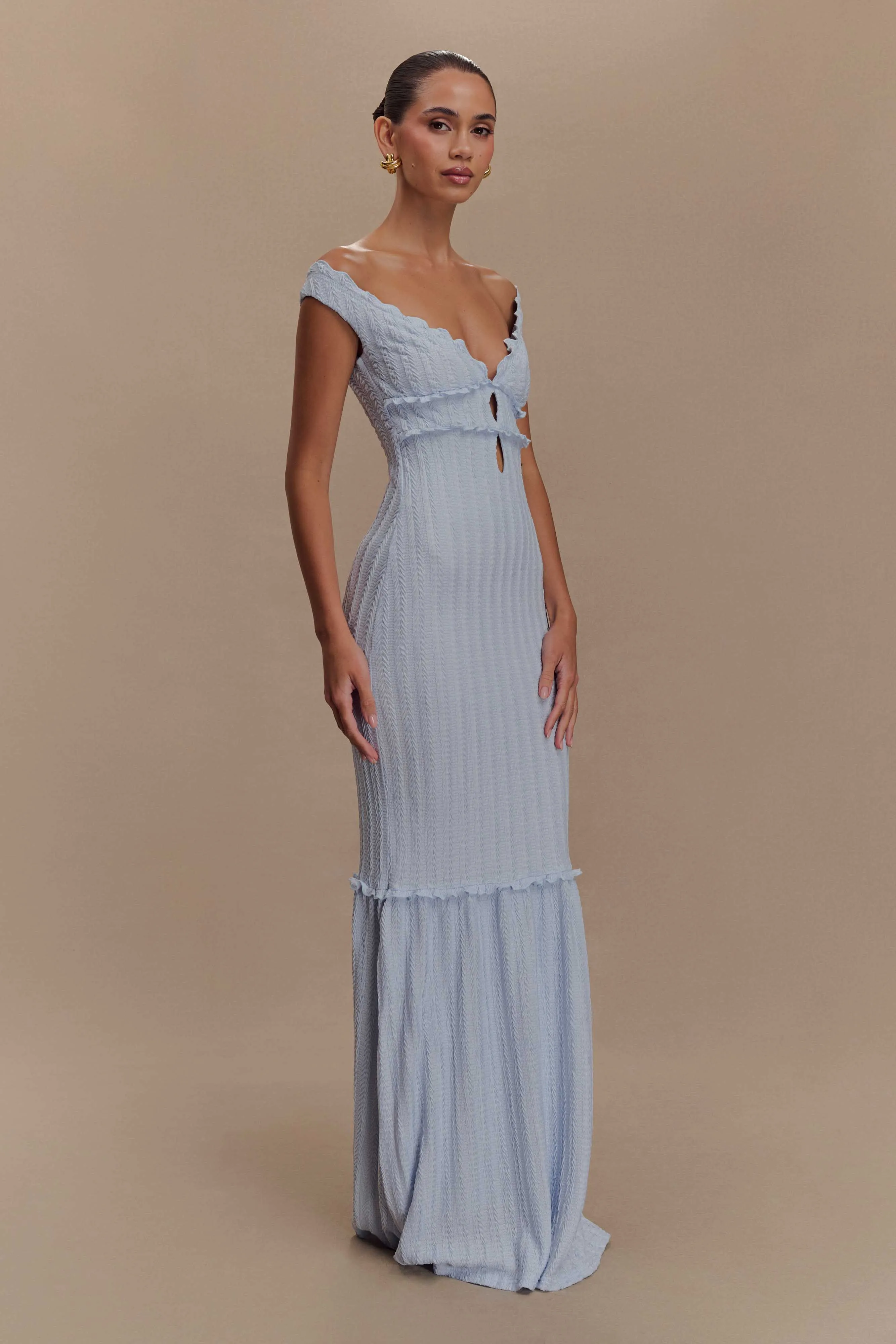 Mood Booster Natalie Off Shoulder Maxi Dress - Sky Blue