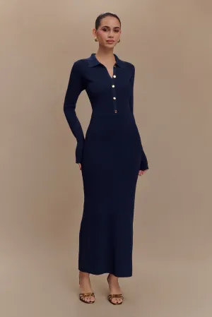 Bright Appeal Abbey Buttoned Knit Midi Dress - Navy