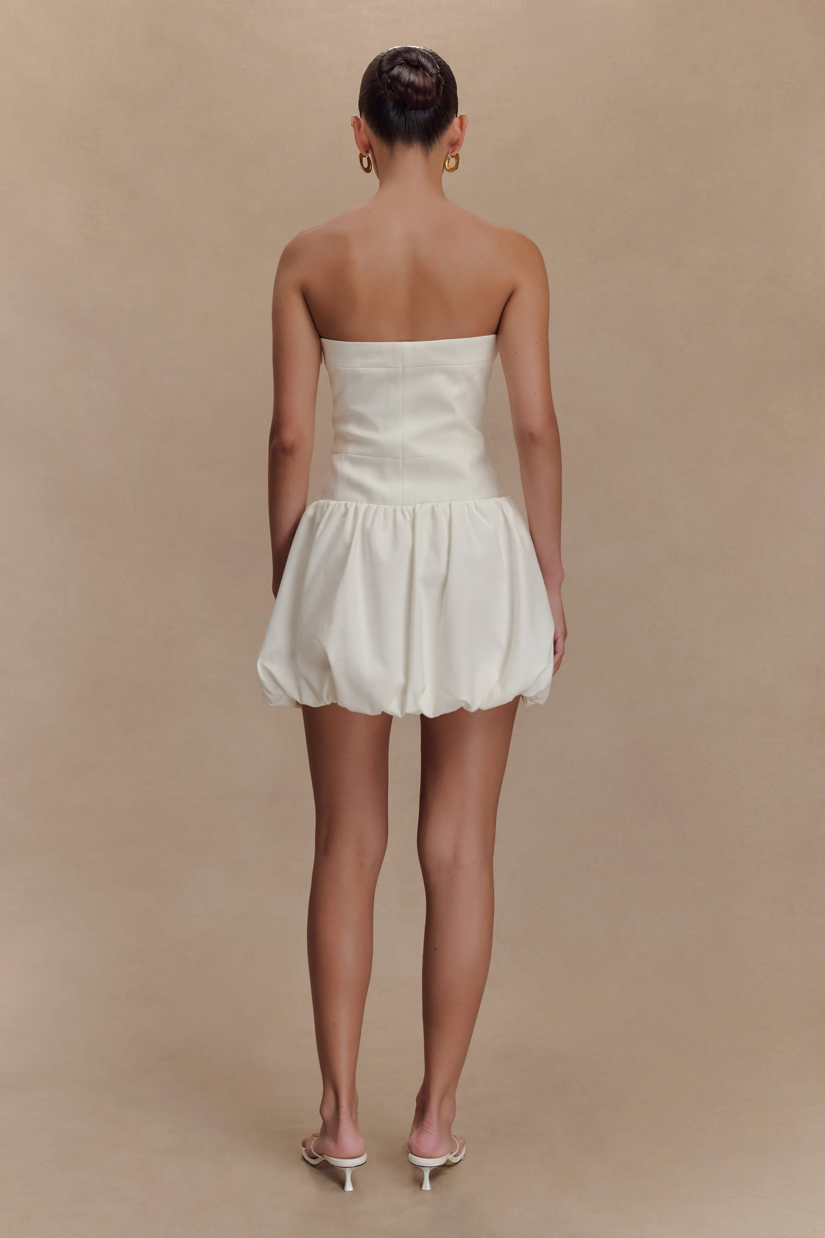 Clementina Strapless Bubble Mini Dress - White Flattering Waistband Fit