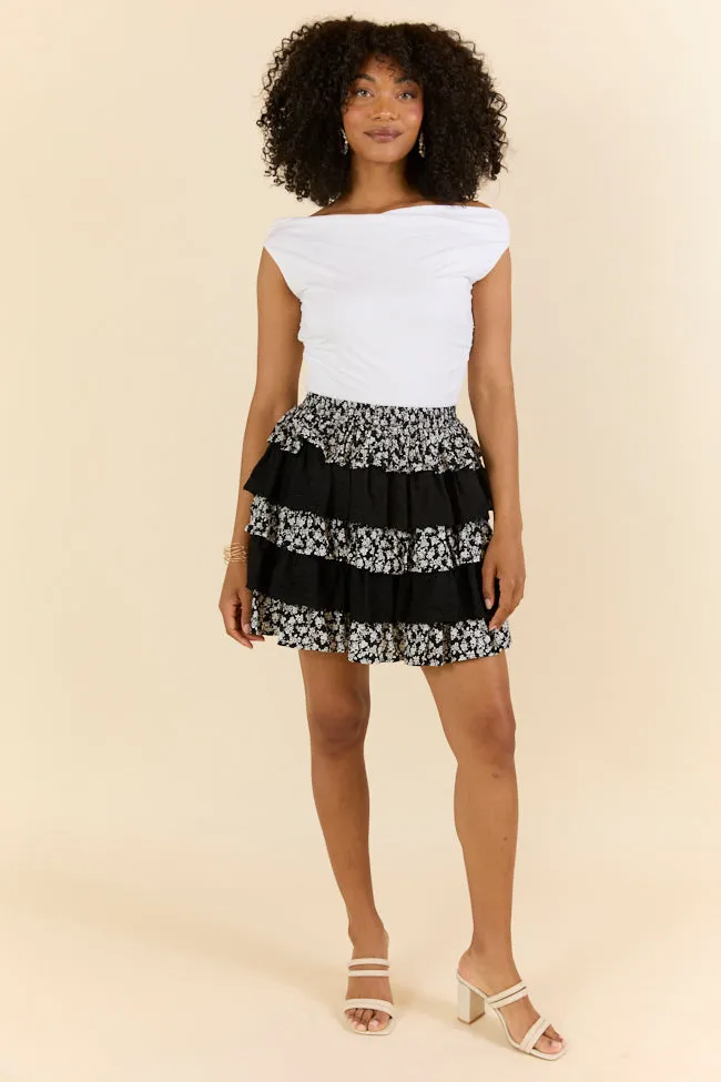 Relaxed Feel Relaxed Vibes Best Memory Black Floral Tiered Ruffle Skort SALE