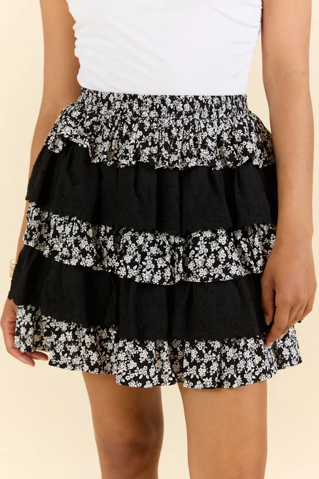 Best Memory Black Floral Tiered Ruffle Skort SALE Graceful Look