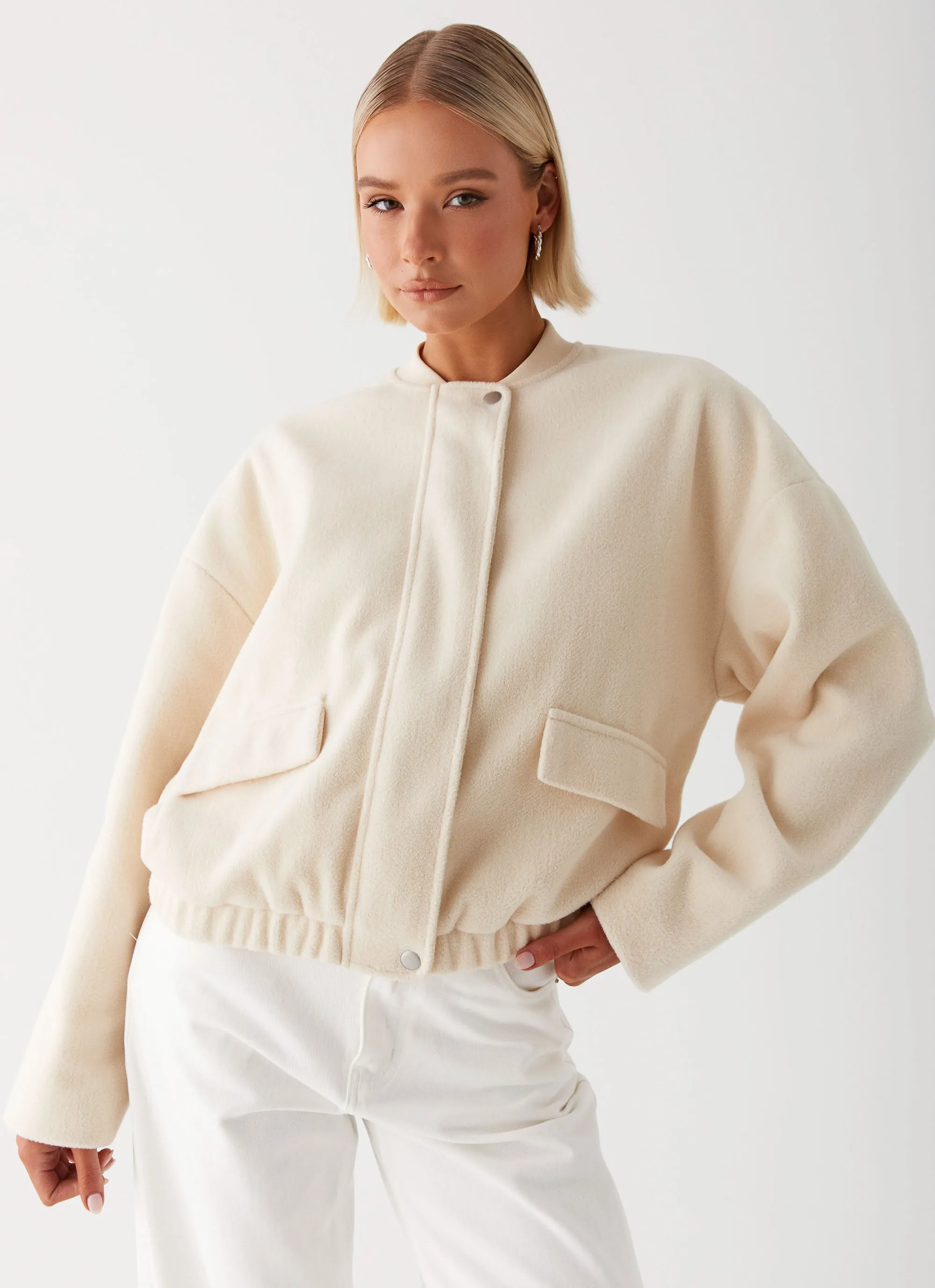 Cloudia Bomber Jacket - Ivory Long Length