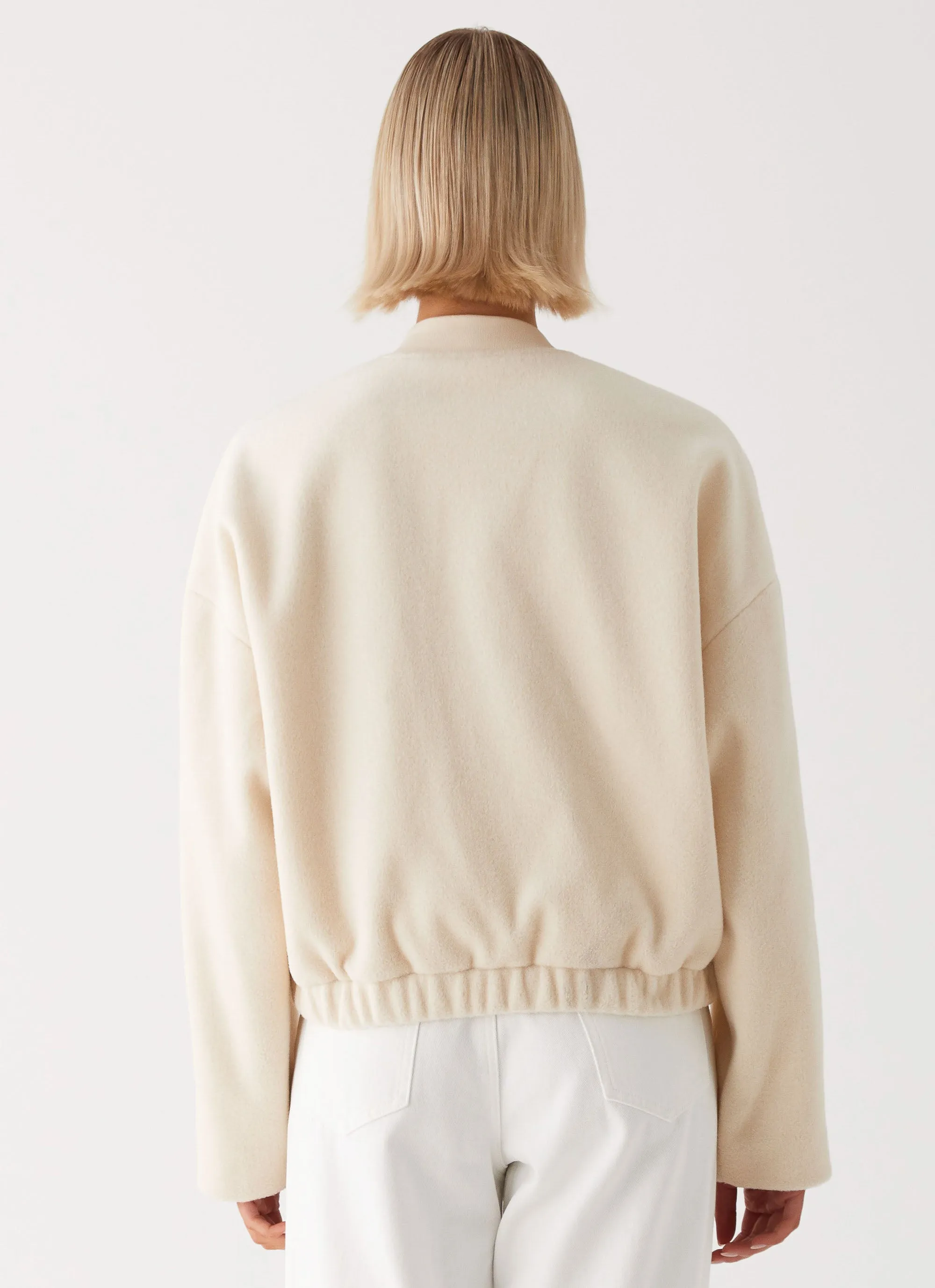Cloudia Bomber Jacket - Ivory Full Zip Closure