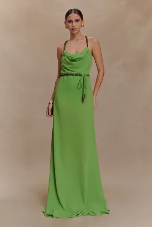 Jewel-Tone Elaine Chiffon Beaded Maxi Dress - Green