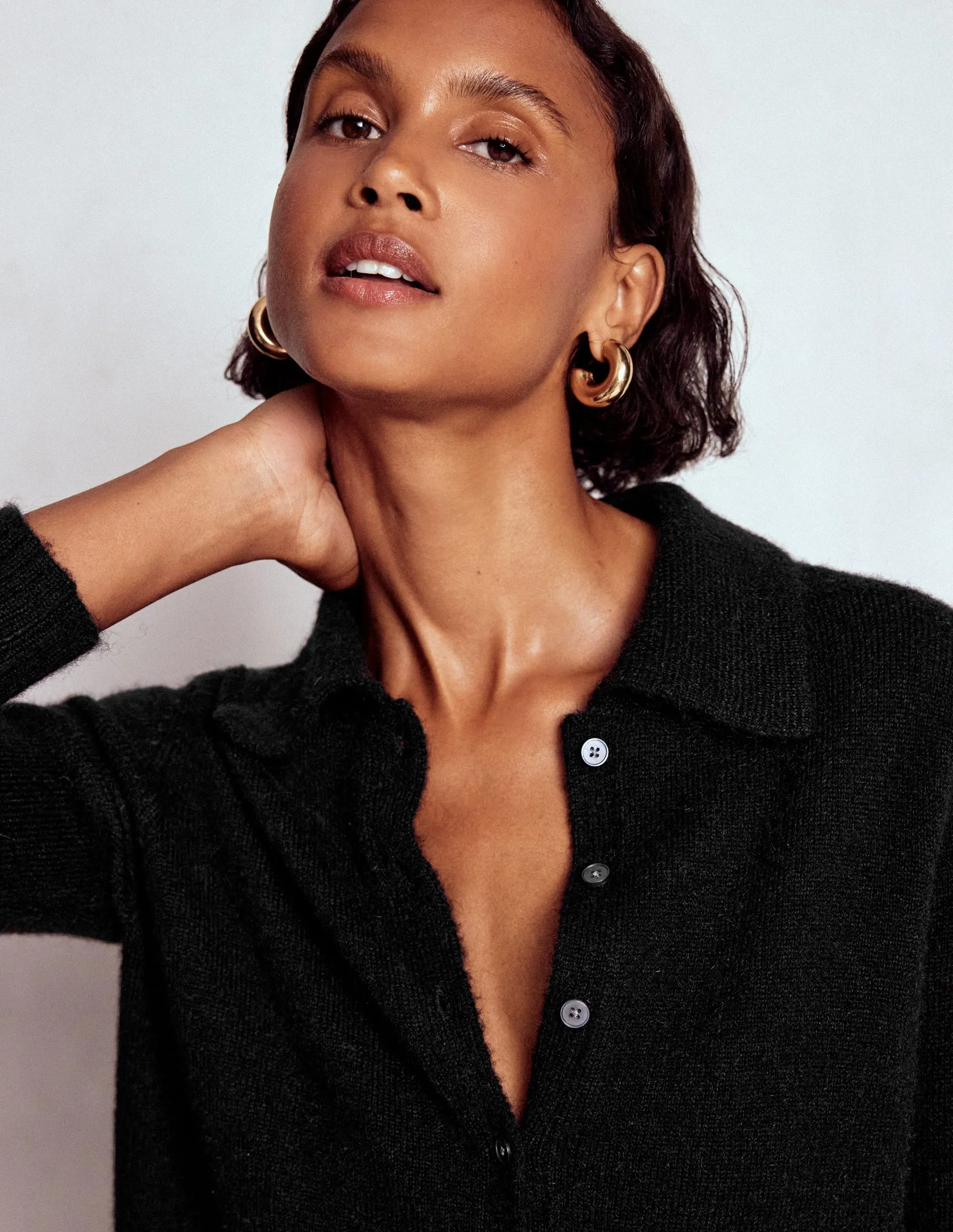 Collared Tie Front Cardigan-Black Fray Resistant Edges Chill Friendly