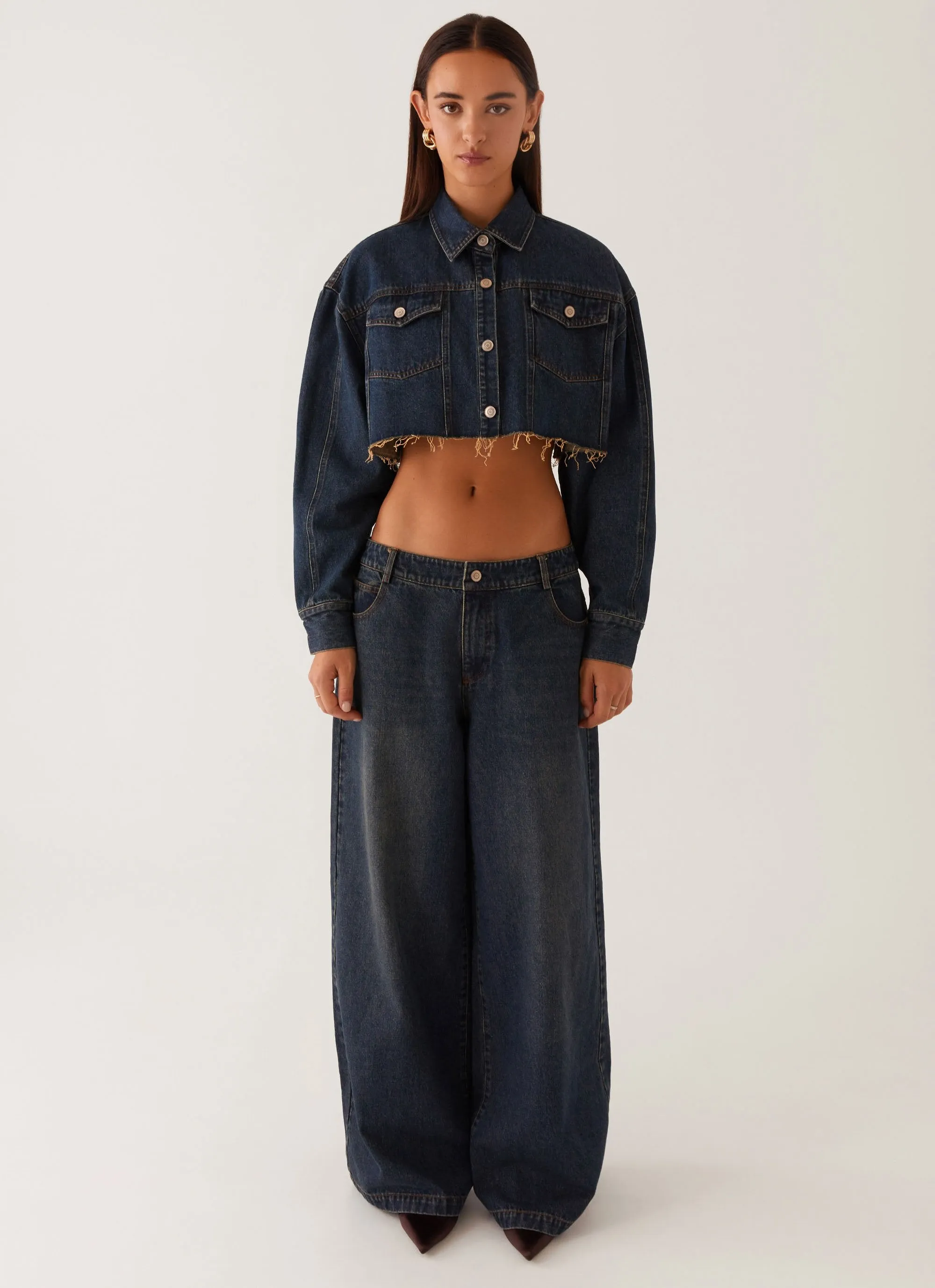 Quilted Pattern Colorado Cropped Jacket - Blue