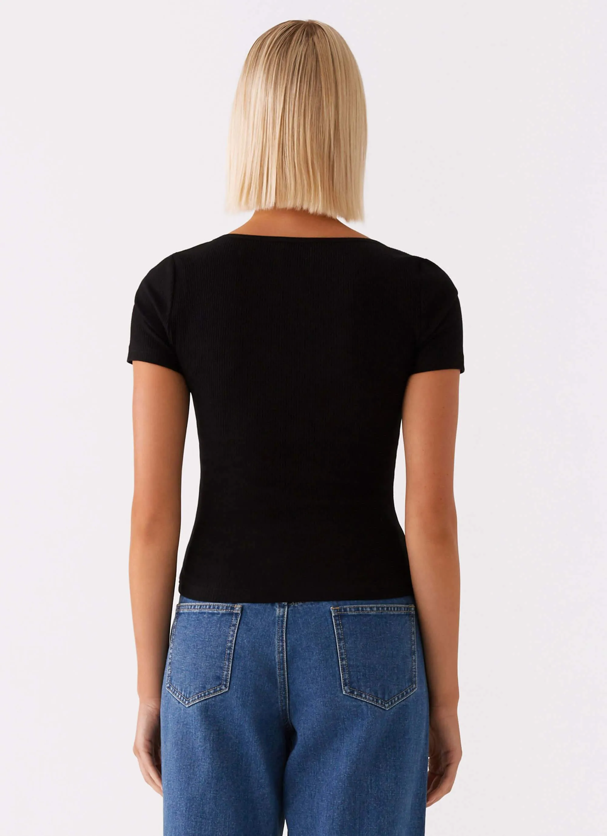 Signature Monogram Square Neck Top - Black Year Round Tencel Blend Material