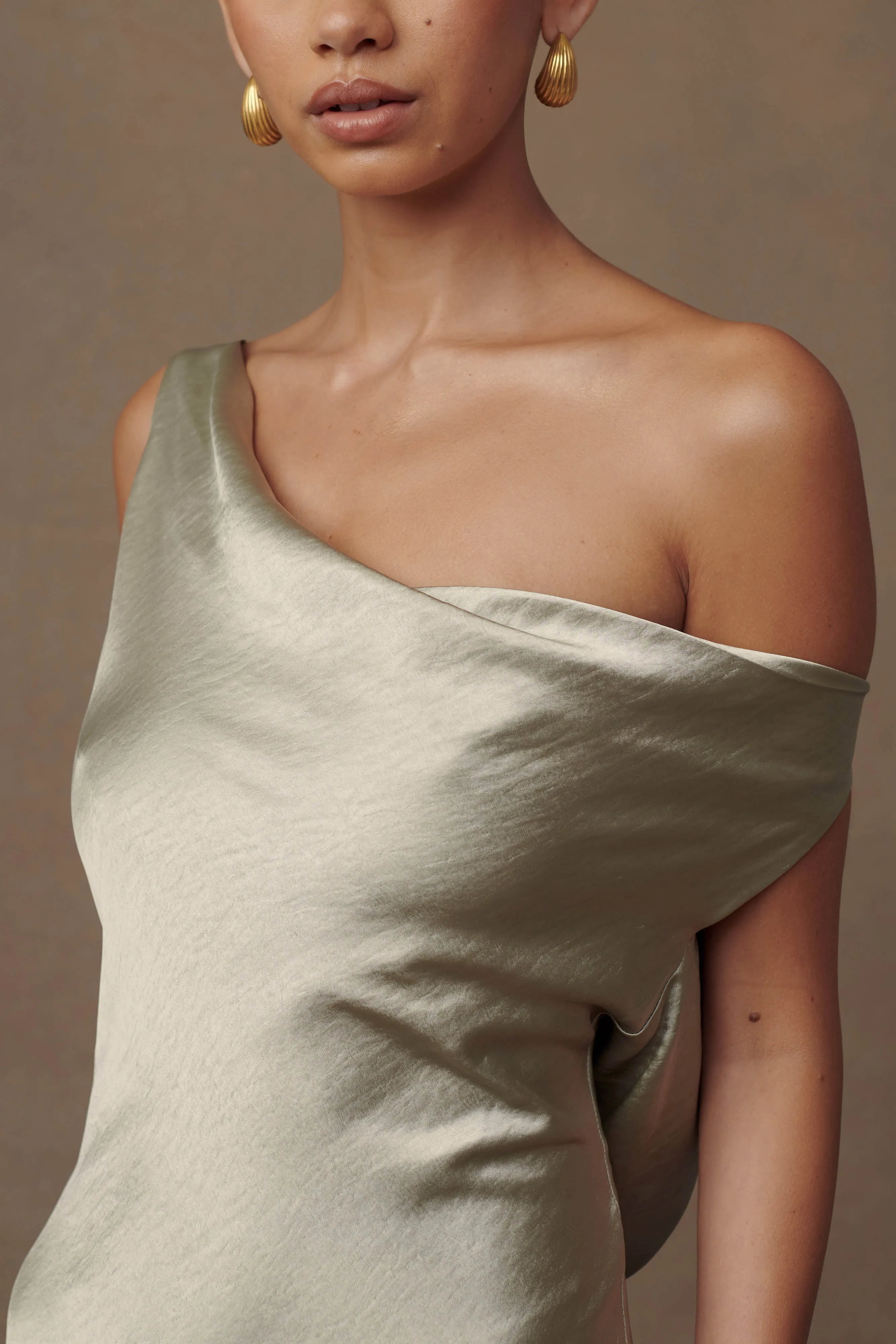 Travel-Essential Yvette Slip Maxi Dress With Asymmetrical Hem - Sage