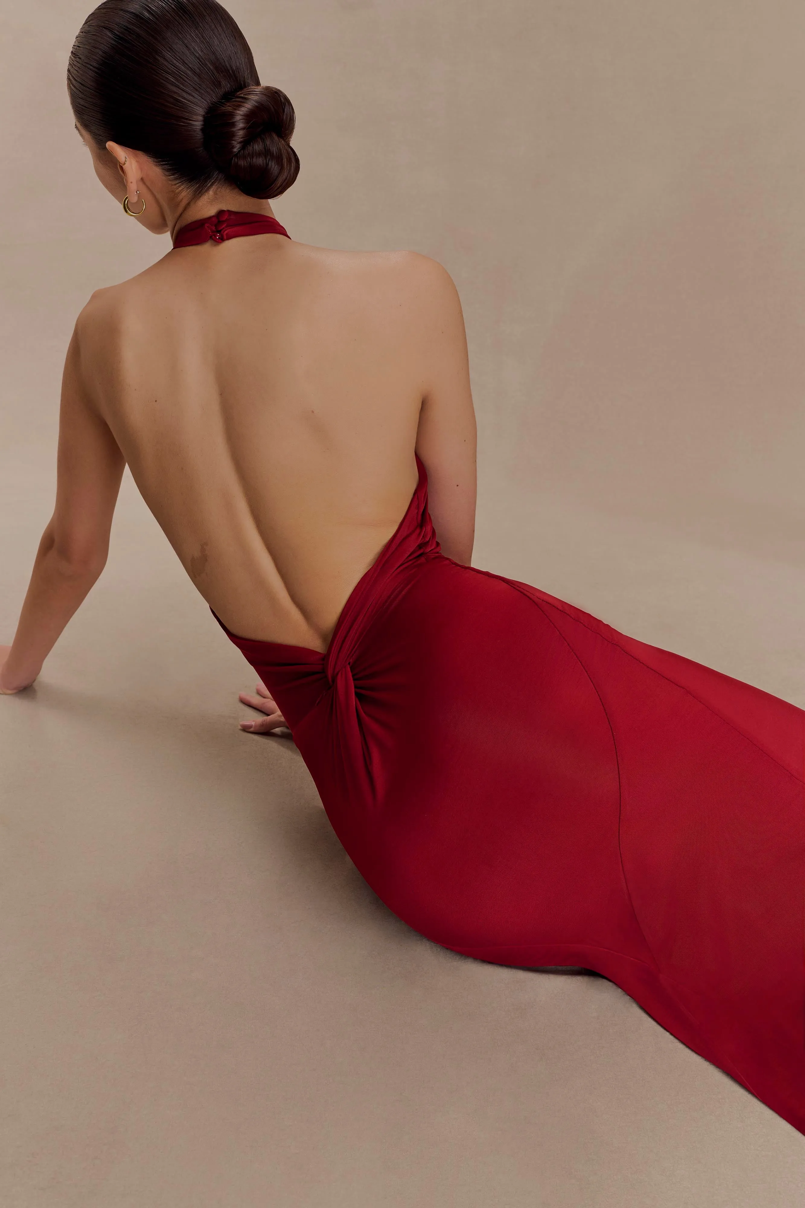 Elyna Slinky Halter Maxi Dress - Deep Red Fashionable Comfort Wear