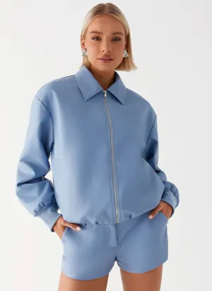 Aspen Oversized Bomber Jacket - Blue Modern Travel Look Anti Pilling Surface Treatment