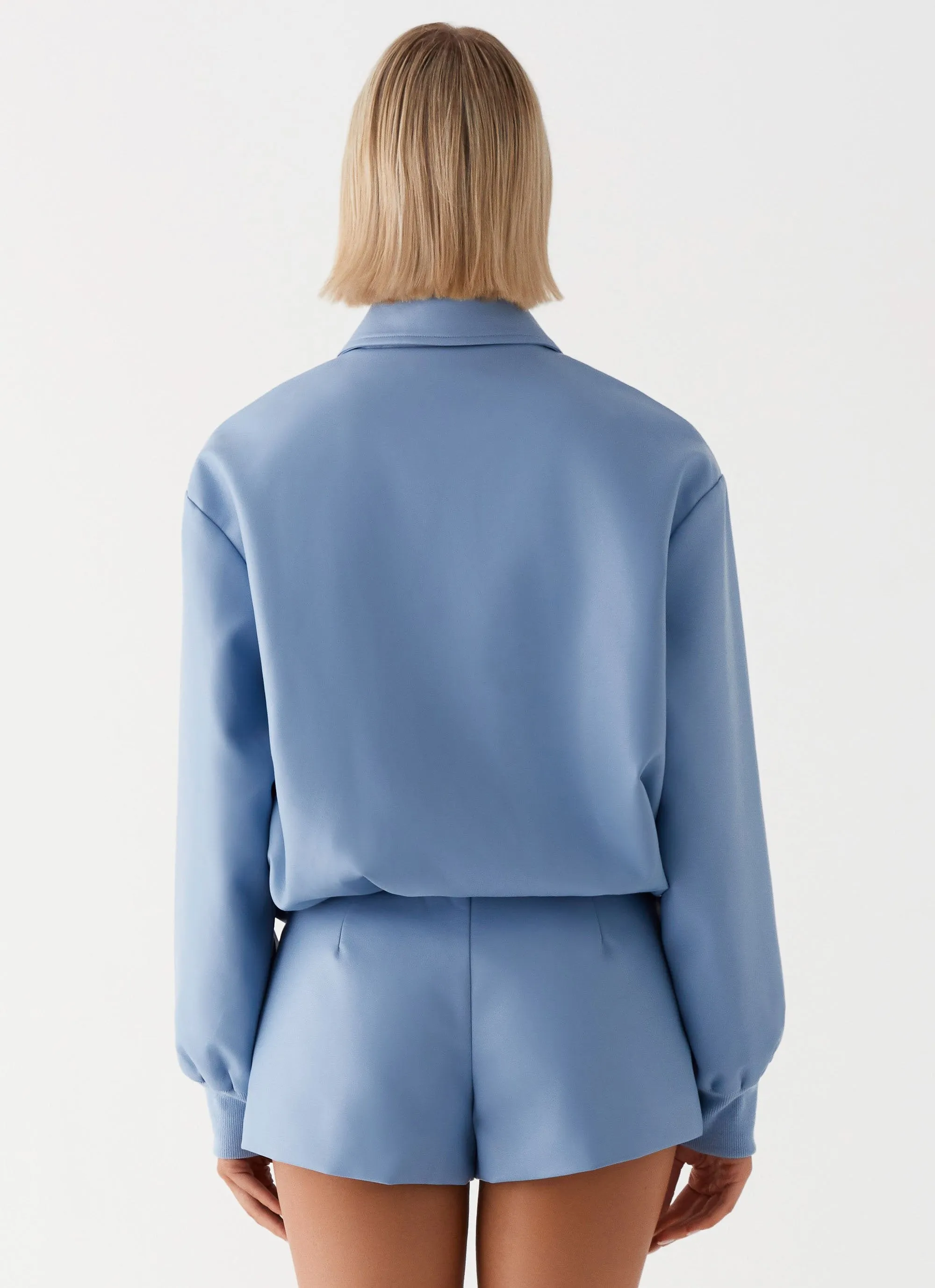 Aspen Oversized Bomber Jacket - Blue Eco Friendly Dyed Fabric Modern City Outfit