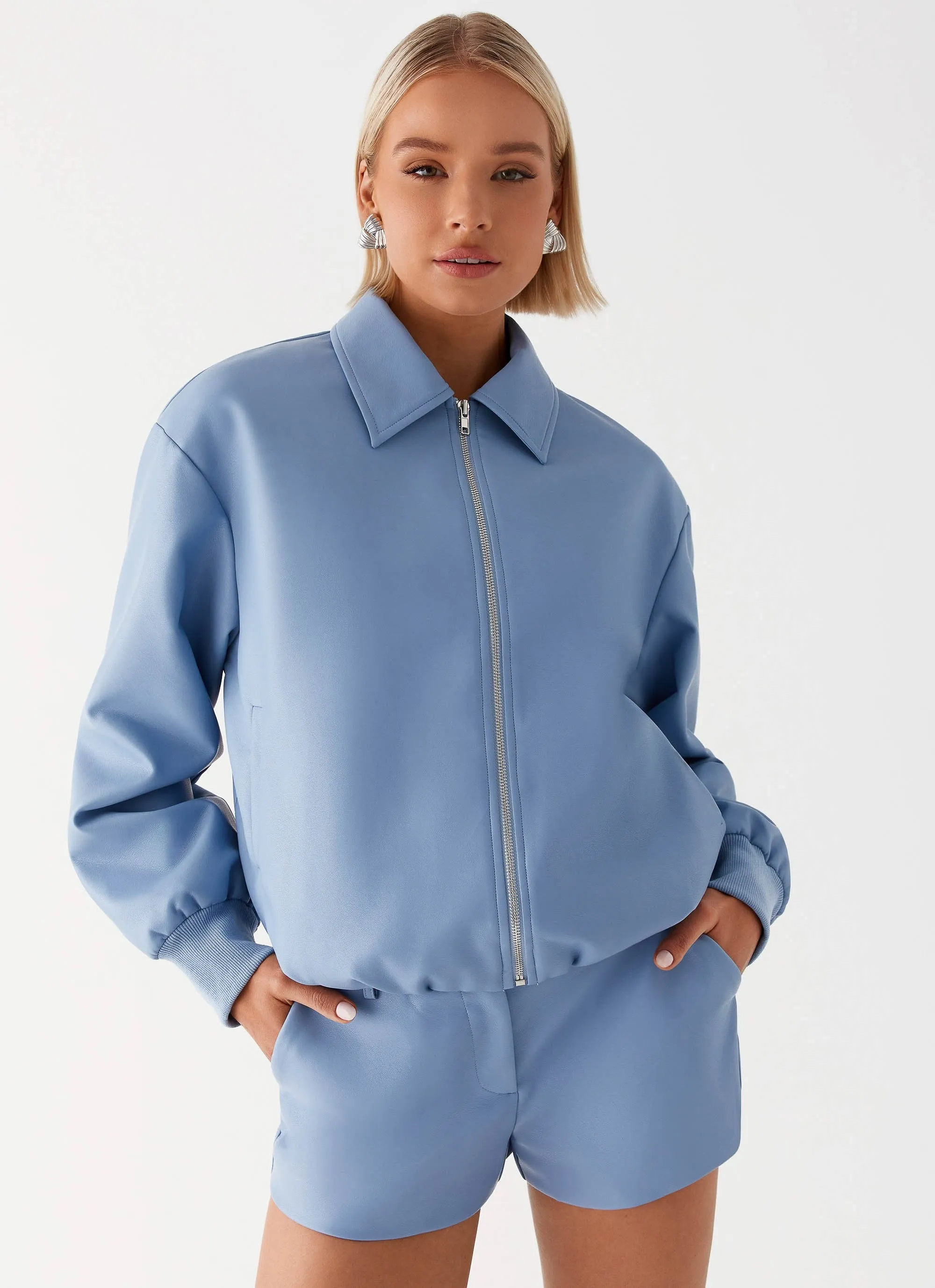 Aspen Oversized Bomber Jacket - Blue Modern Travel Look Anti Pilling Surface Treatment