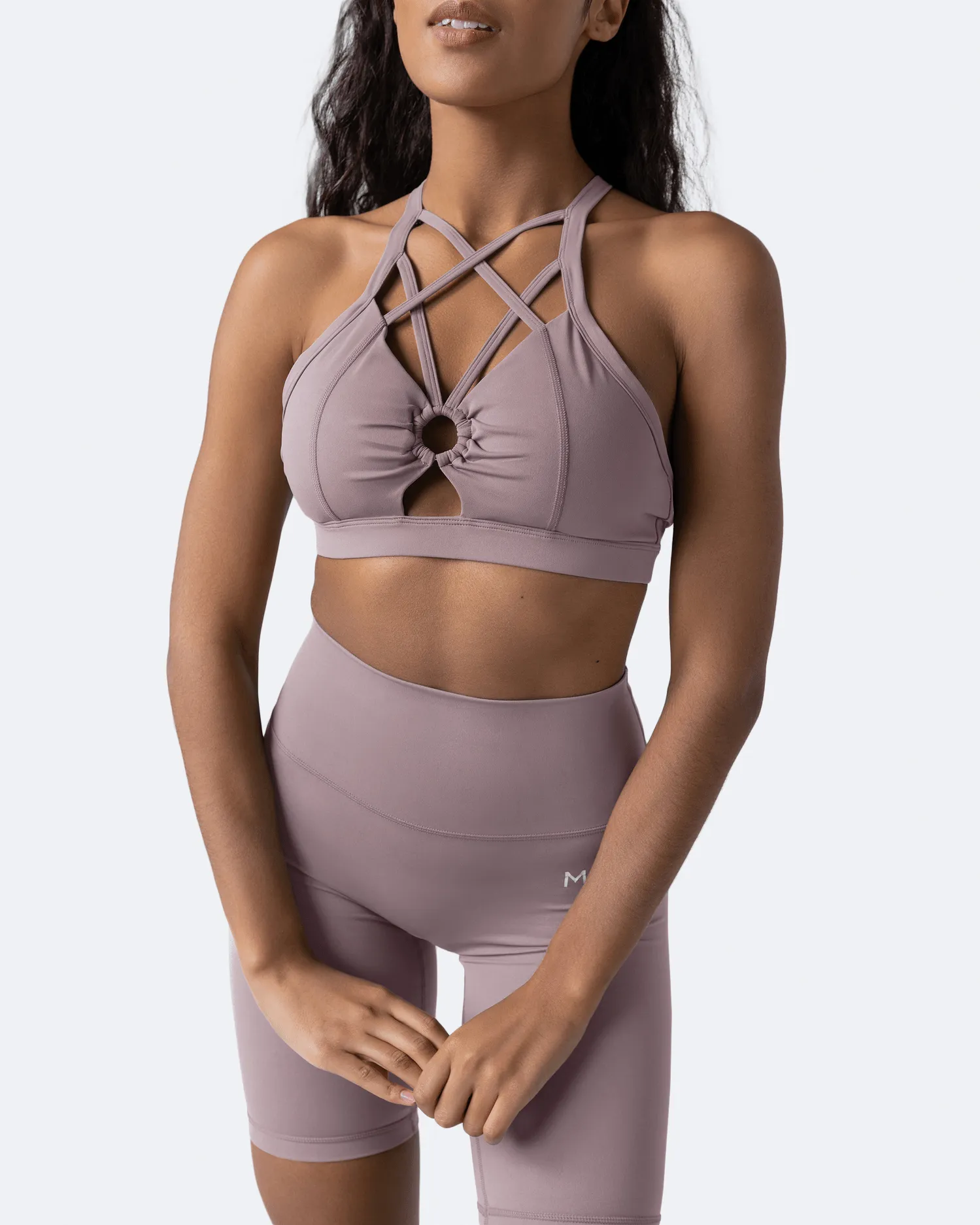 Breathable Lining Anti-static Dusty Pink Criss Cross Front Top