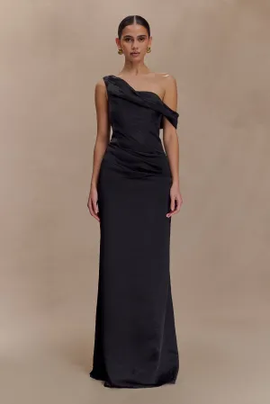 Farm Air Urban Cool Dalia Off Shoulder Satin Maxi Dress - Black