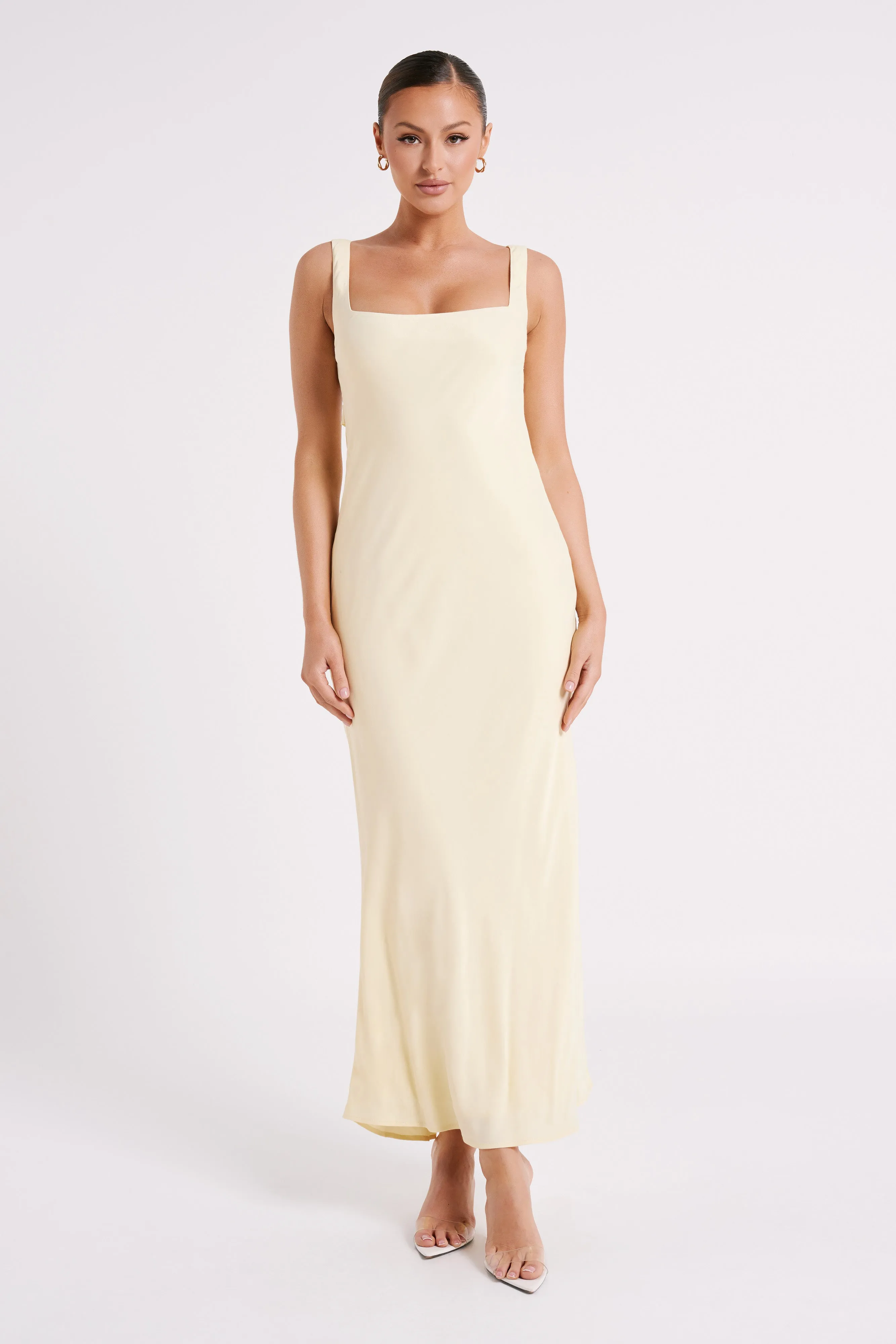 Ensley Satin Maxi Dress - Light Yellow Versatile Layer Wear
