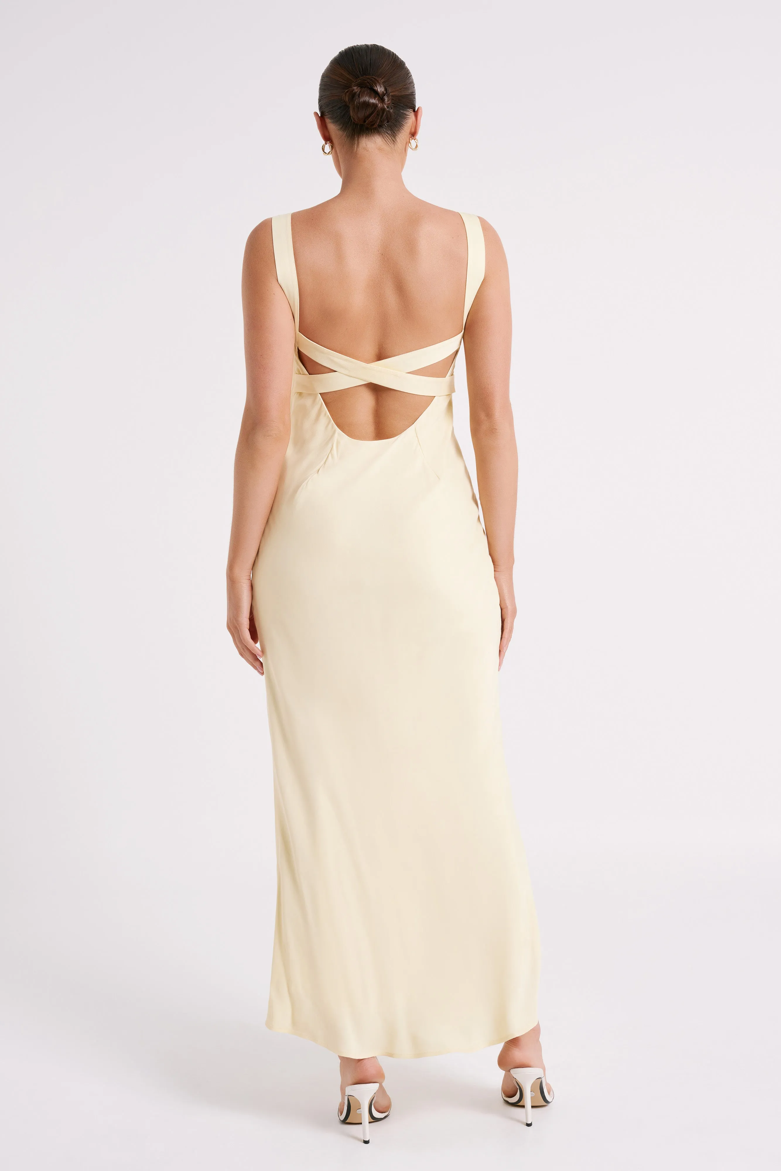 Wide Hemline Ensley Satin Maxi Dress - Light Yellow