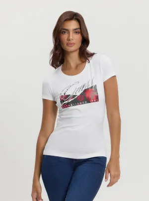 Non Iron Fabric Eco White Roses T-Shirt