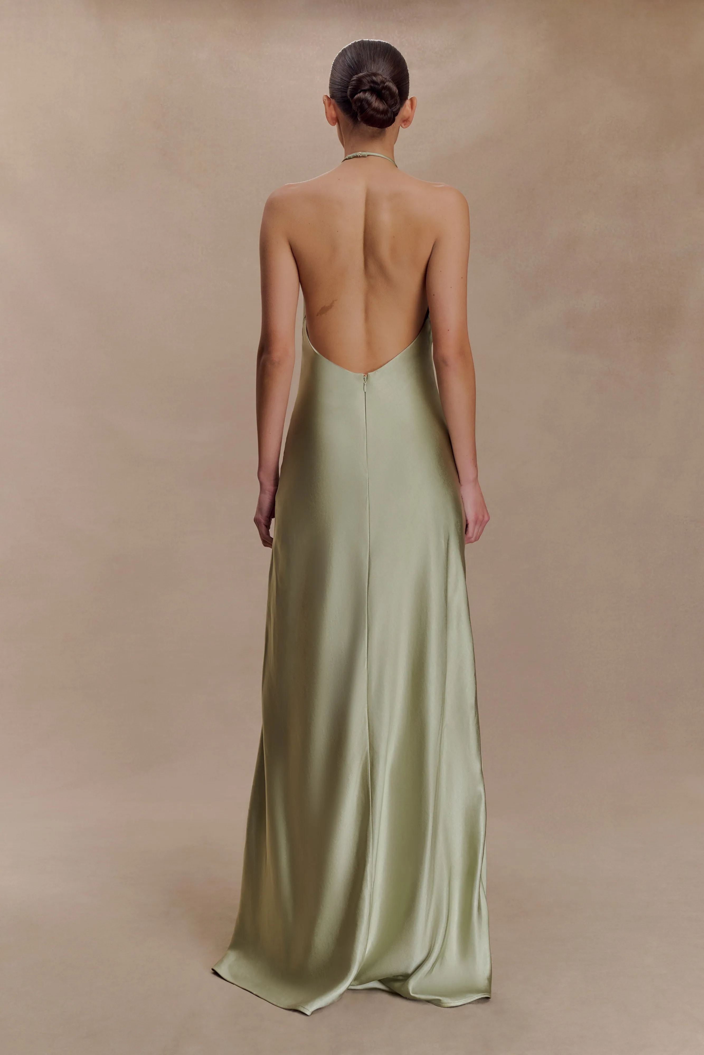 Bella Satin Halter Maxi Dress - Sage Bless Glow Comfortable Wear