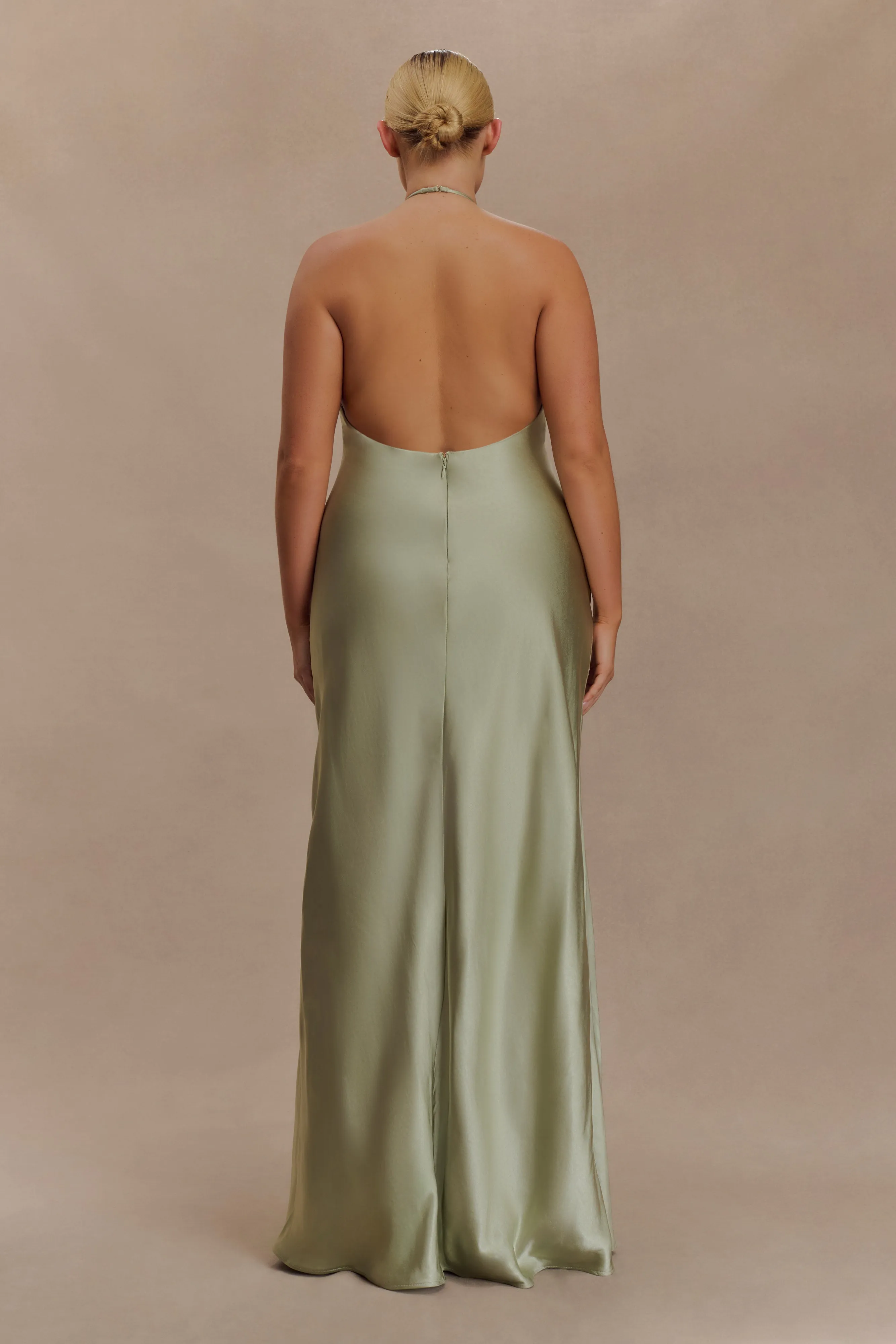 Timeless Style Wear Essential Layer Bella Satin Halter Maxi Dress - Sage