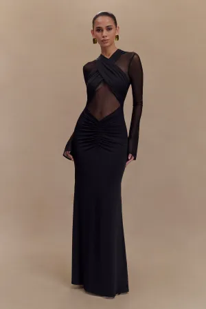 Tania Slinky And Mesh Long Sleeve Maxi Dress - Black Calm Finish Flattering Silhouette Wear