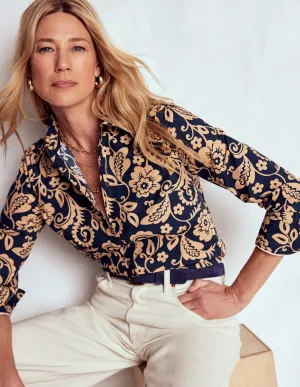 Sienna Cotton Shirt-French Navy, Ornate Flora Comfy Comfort Stylish Look