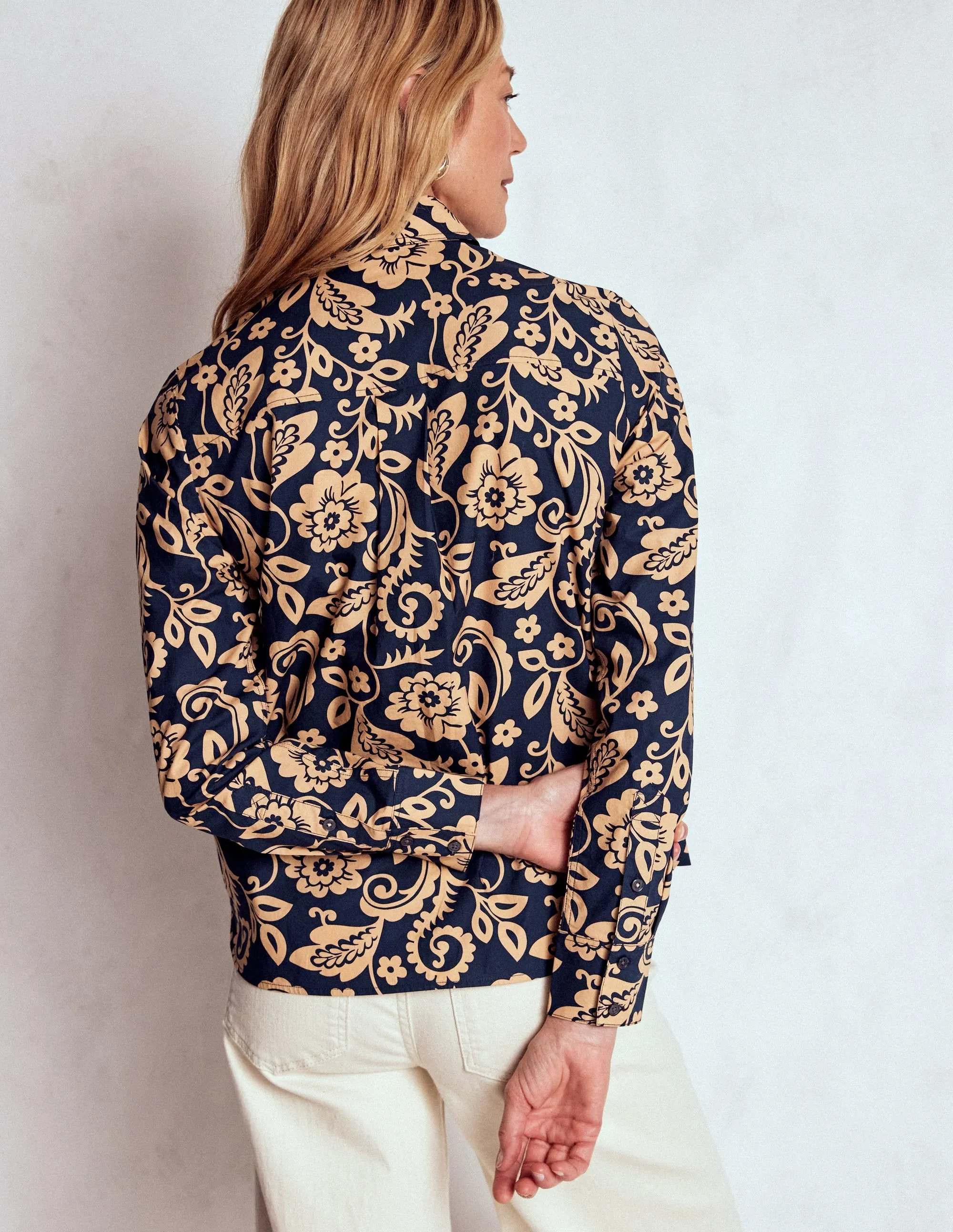 Sienna Cotton Shirt-French Navy, Ornate Flora Abstract mystery Floral Print