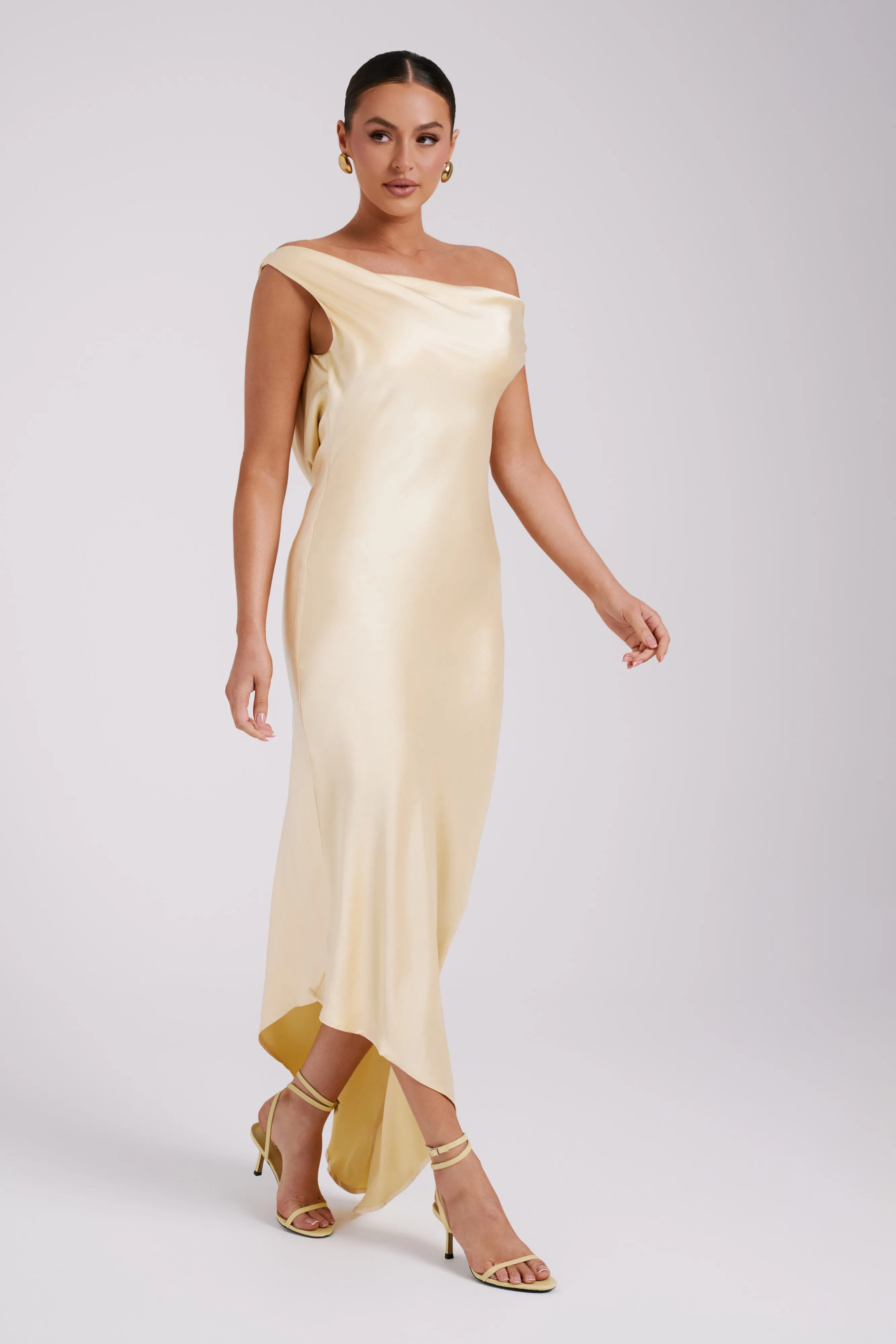 Yvette Slip Maxi Dress With Asymmetrical Hem - Butter Asymmetrical hem Chic Layers