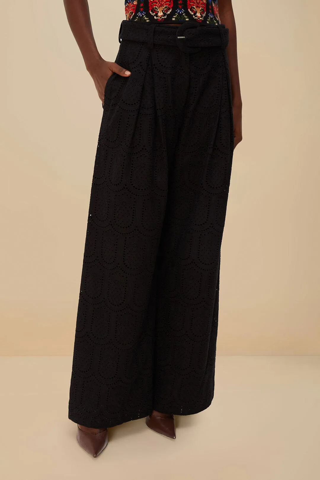 Black Eyelet Pants Bi Stretch Fabric