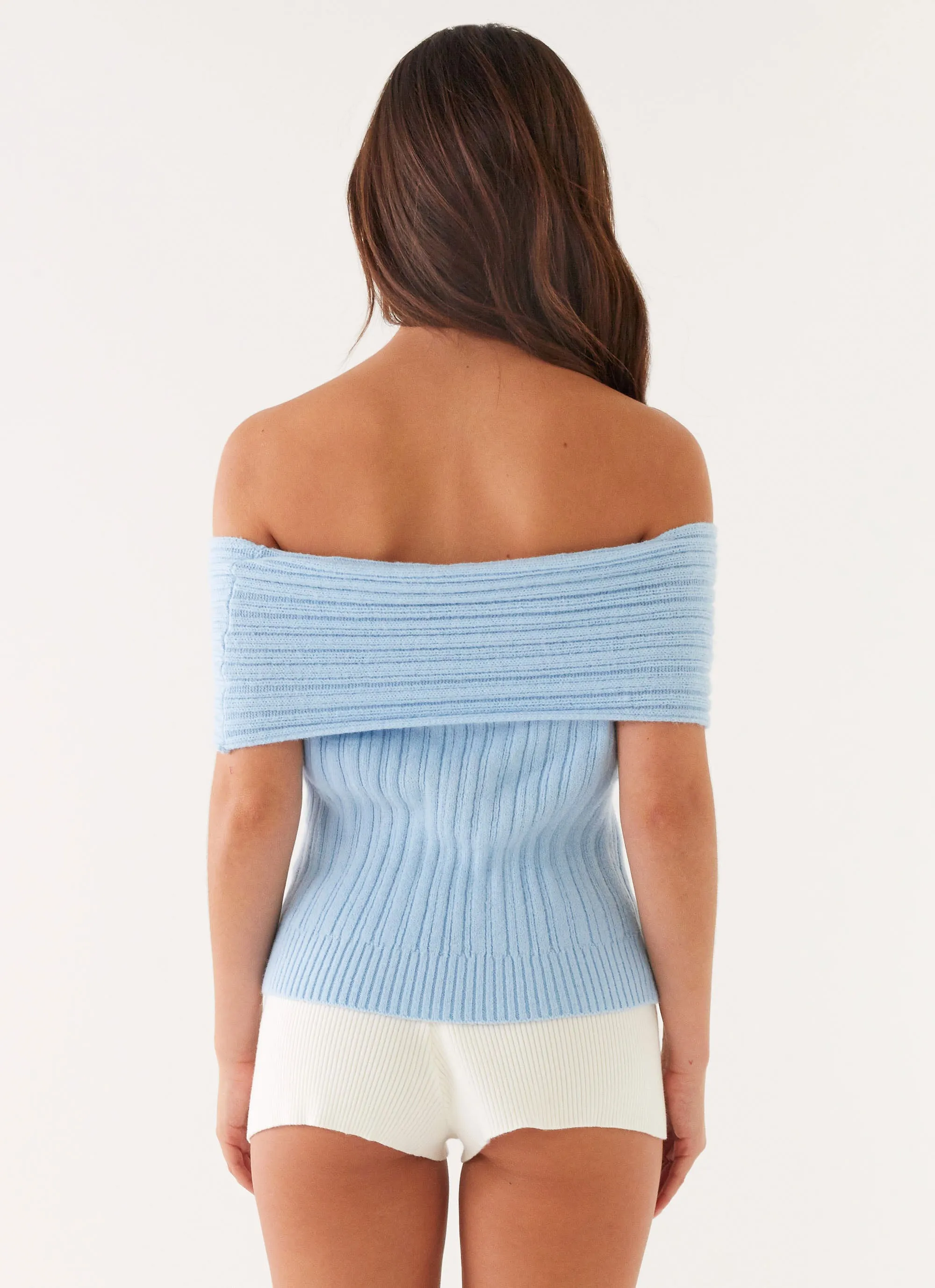 DoubleLayered Edging Rosen Knit Top - Blue