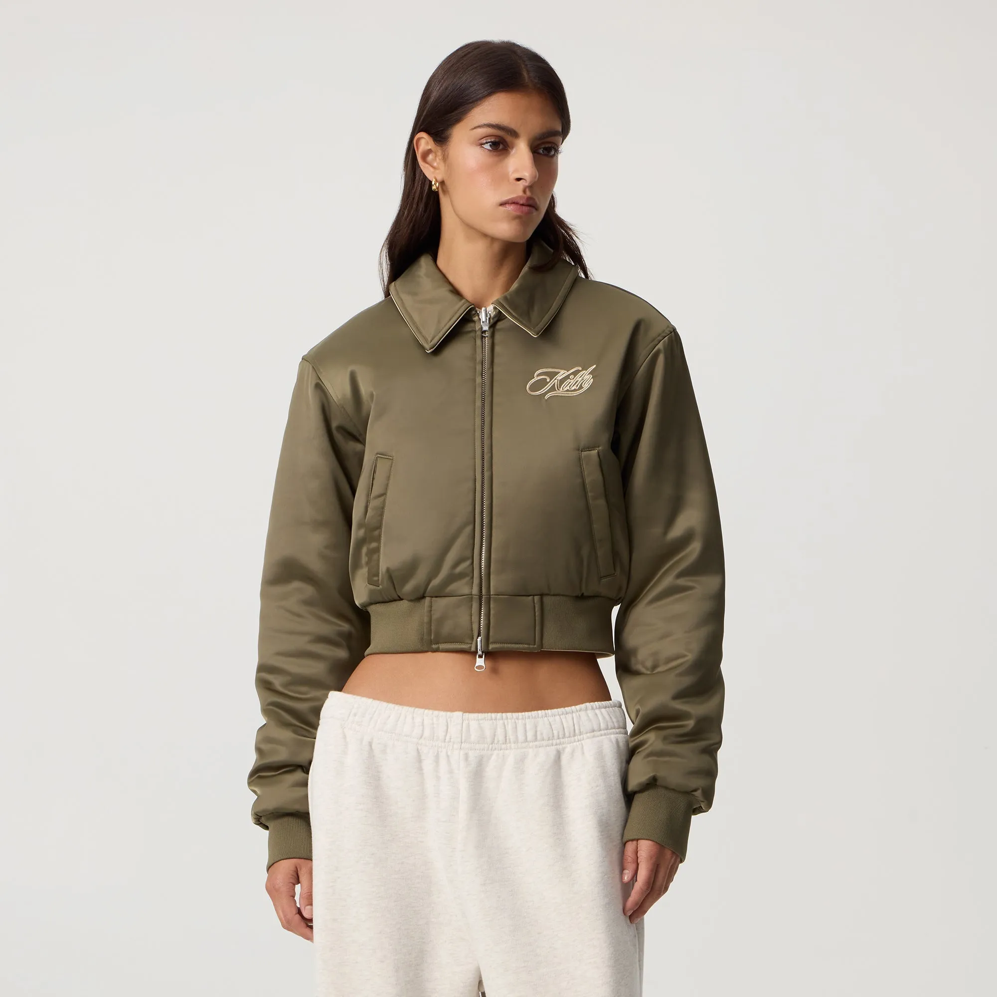 Kith Women Reversible Landry IV Cropped Satin Bomber Jacket - Canopy Draft Block