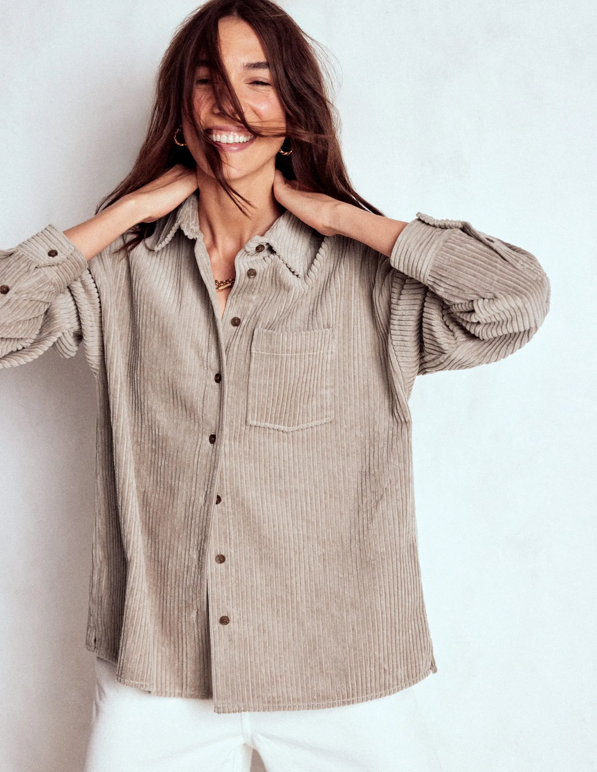 Casual Comfort Top Cord Overshirt-Nutmeg